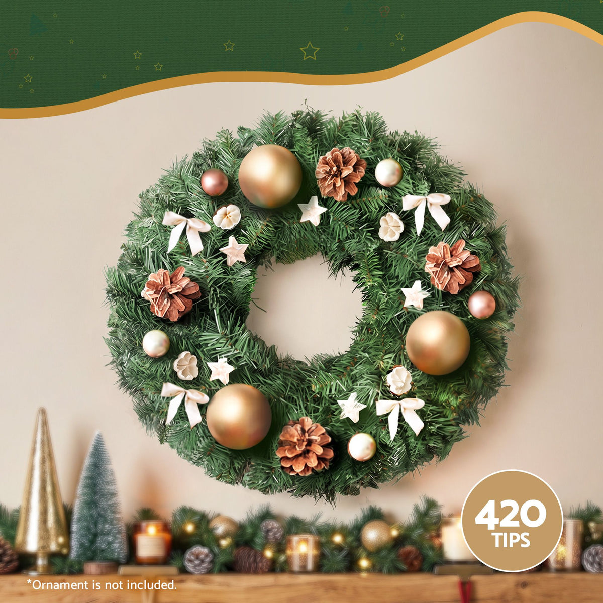 60cm Christmas Wreath with 200 Tips - Green