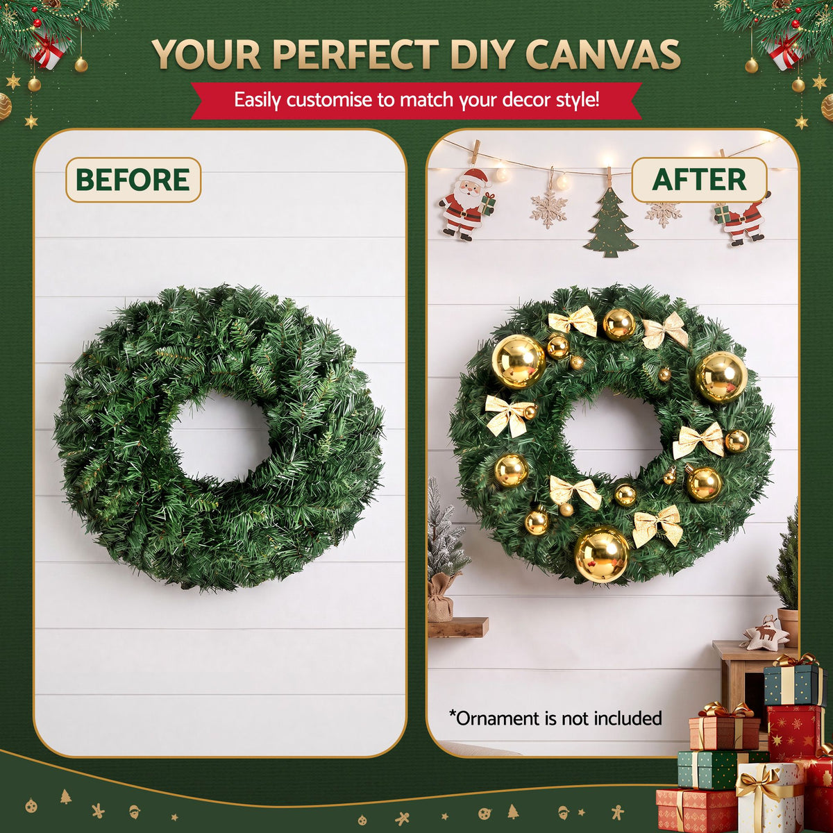 60cm Christmas Wreath with 200 Tips - Green