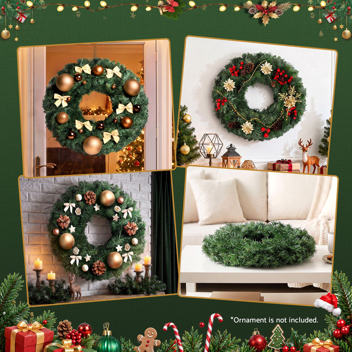 60cm Christmas Wreath with 200 Tips - Green
