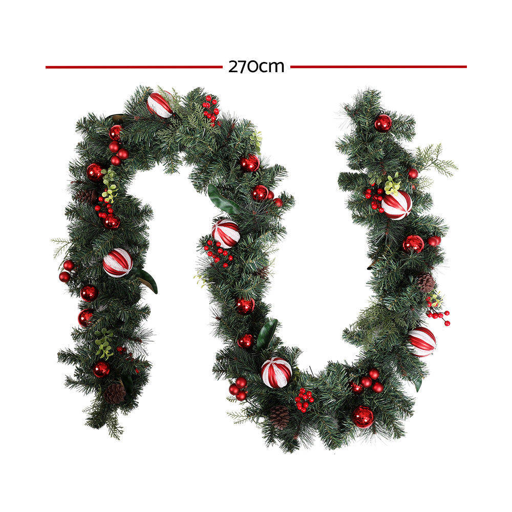 2.7M 9FT Christmas Garland with Ornaments - Green