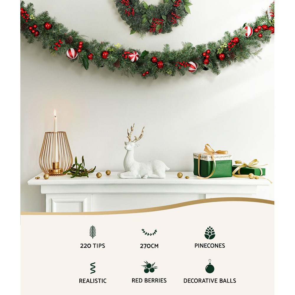 2.7M 9FT Christmas Garland with Ornaments - Green