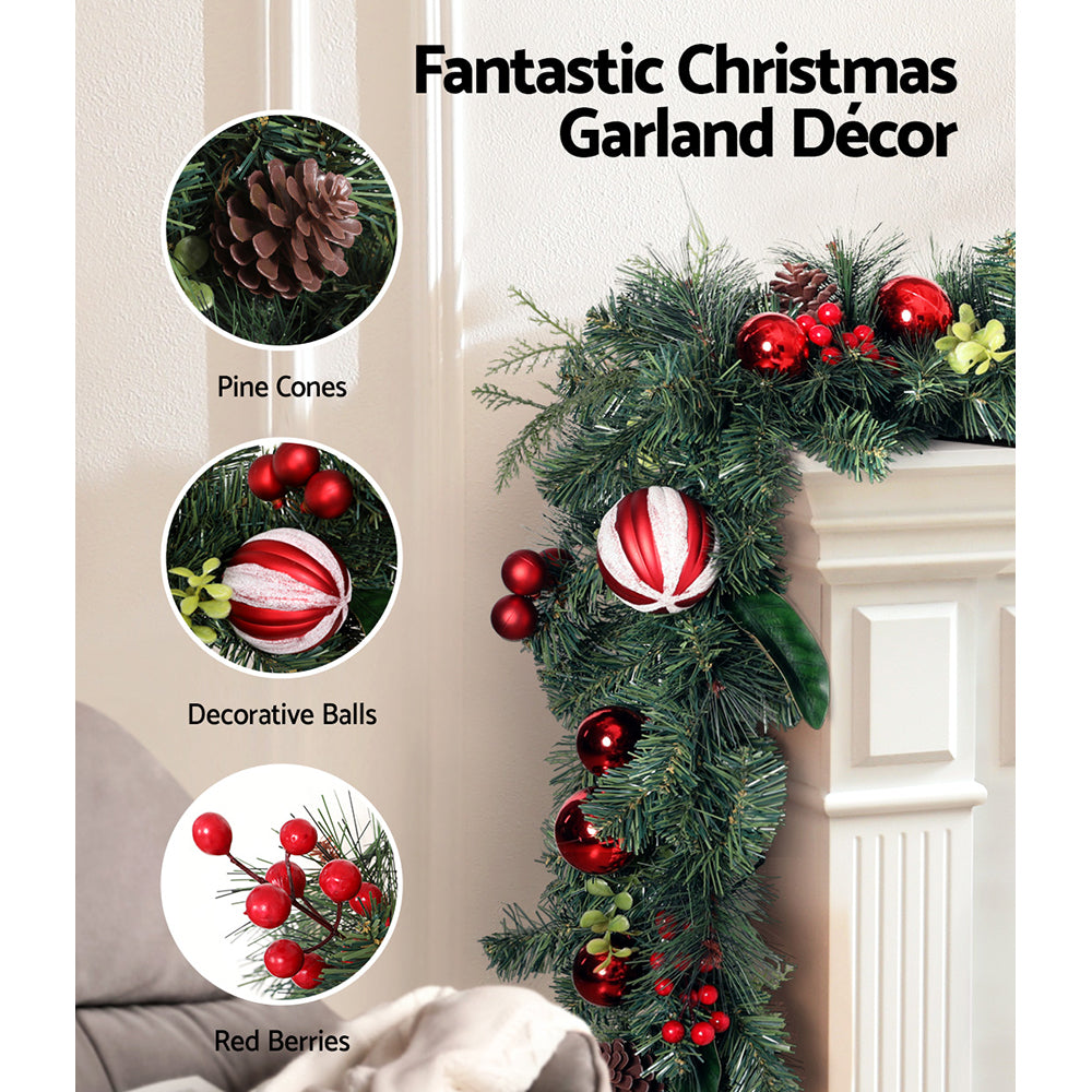 2.7M 9FT Christmas Garland with Ornaments - Green