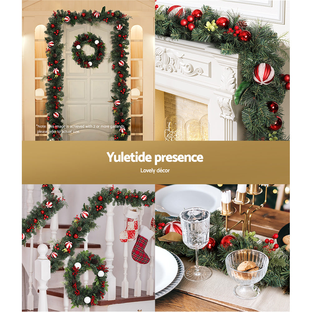 2.7M 9FT Christmas Garland with Ornaments - Green