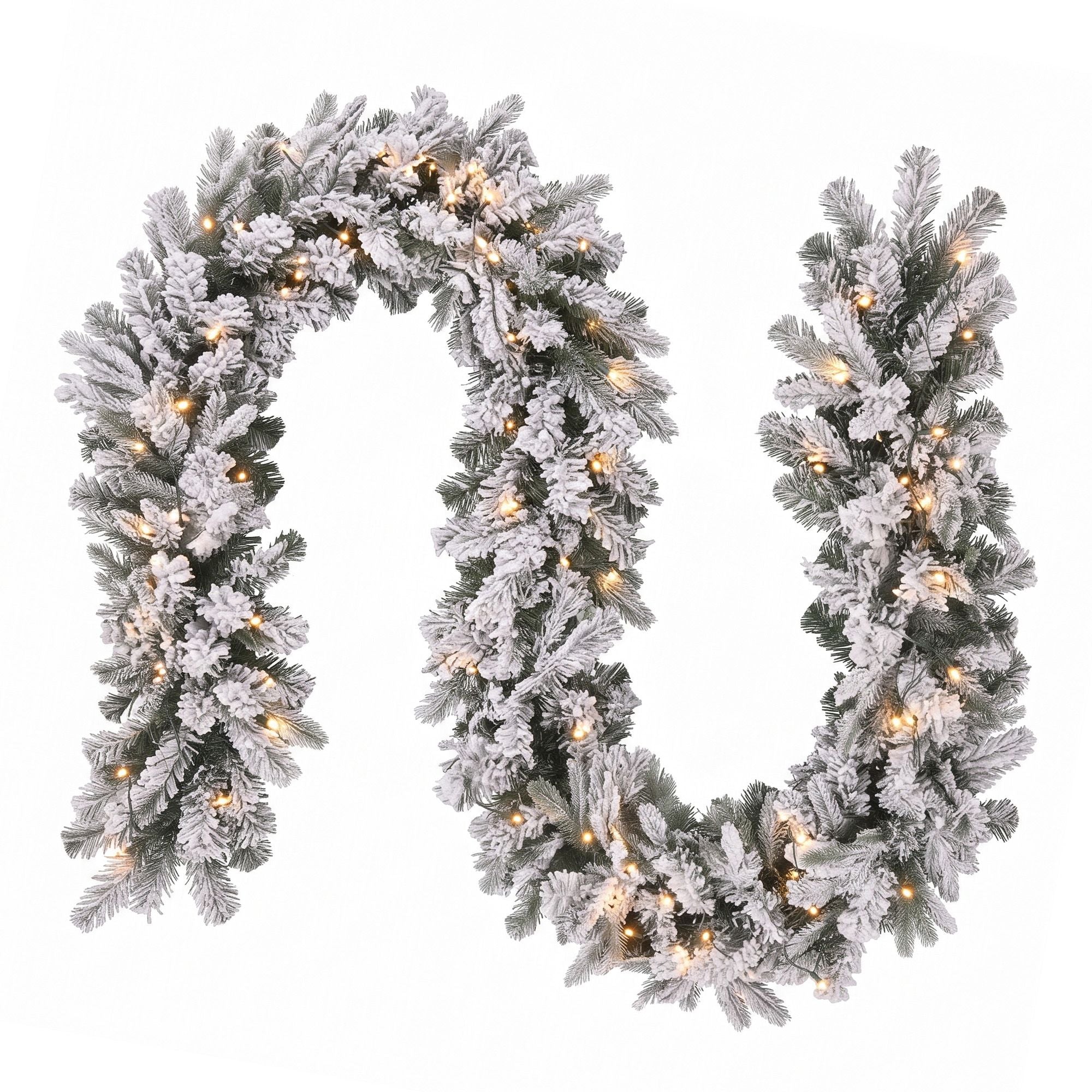 1.8M Christmas Garland 8 Mode LED Snow Frosted Tips Auto Timing