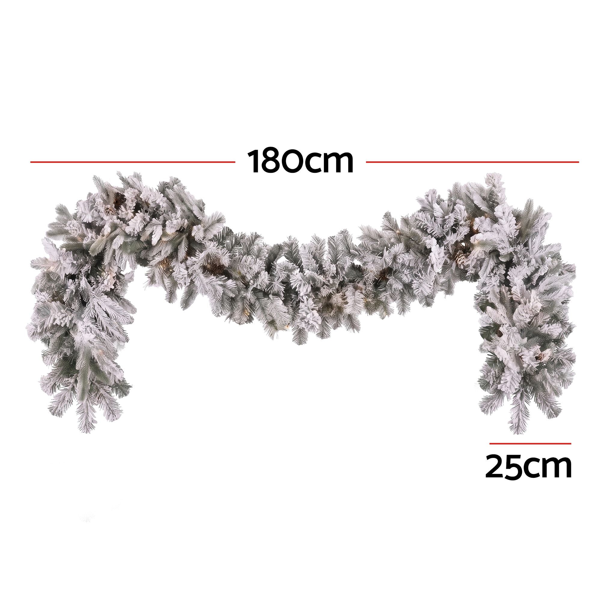 1.8M Christmas Garland 8 Mode LED Snow Frosted Tips Auto Timing