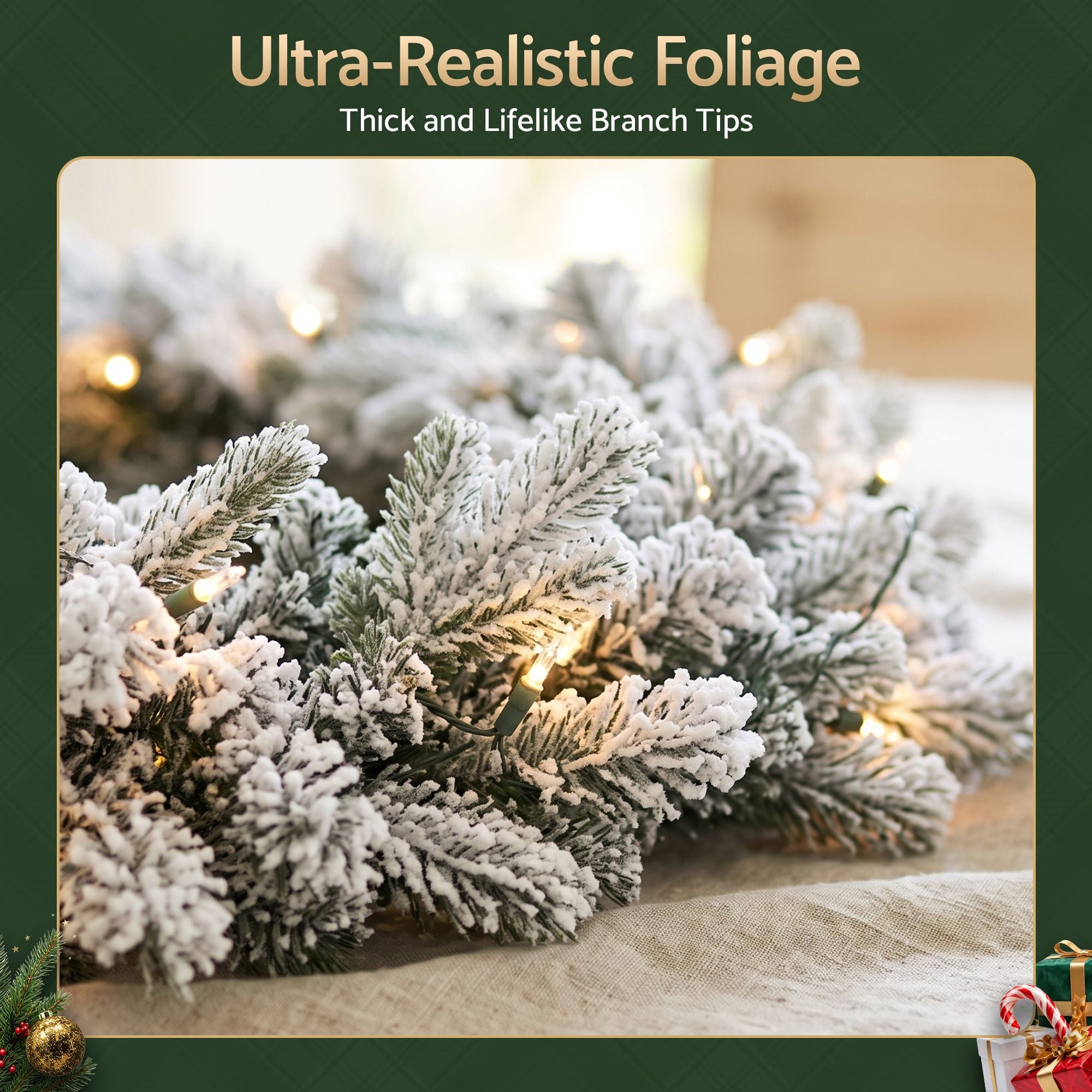1.8M Christmas Garland 8 Mode LED Snow Frosted Tips Auto Timing