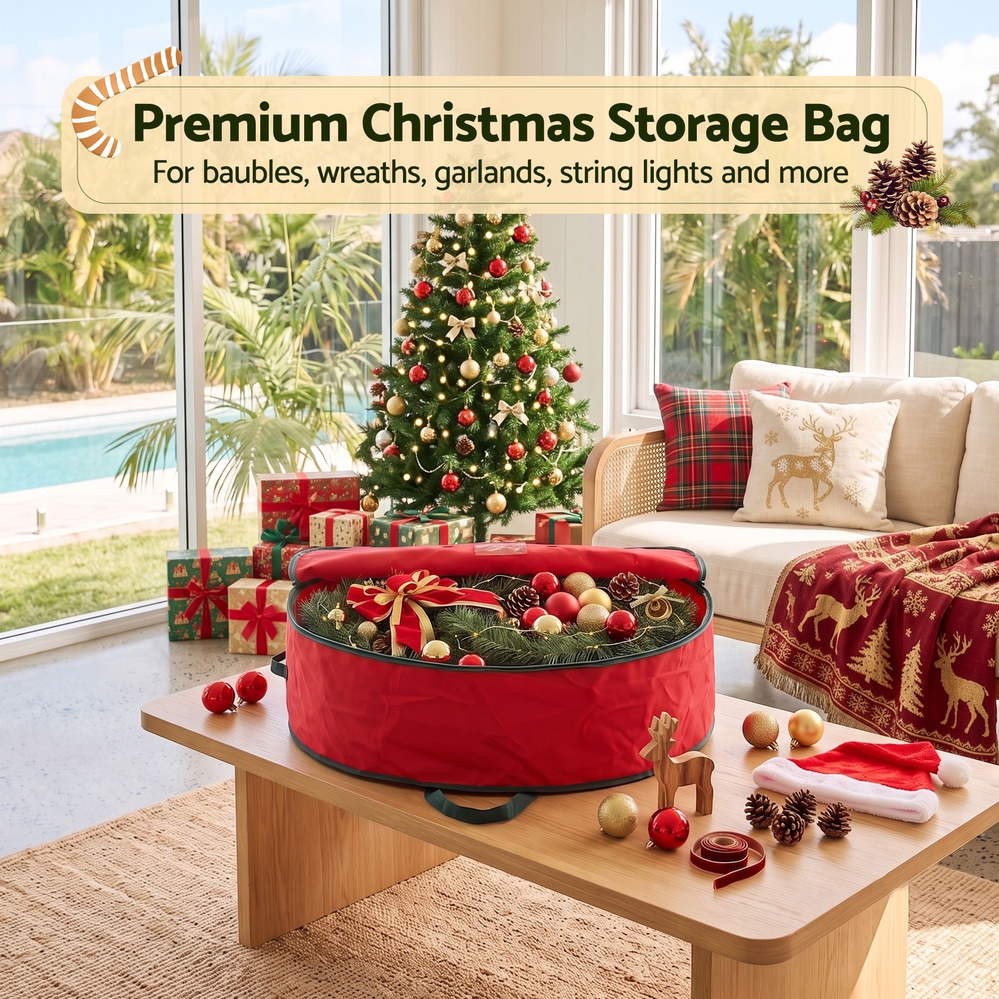 Christmas Garland Wreath Storage Bag Baubles Ornaments Container