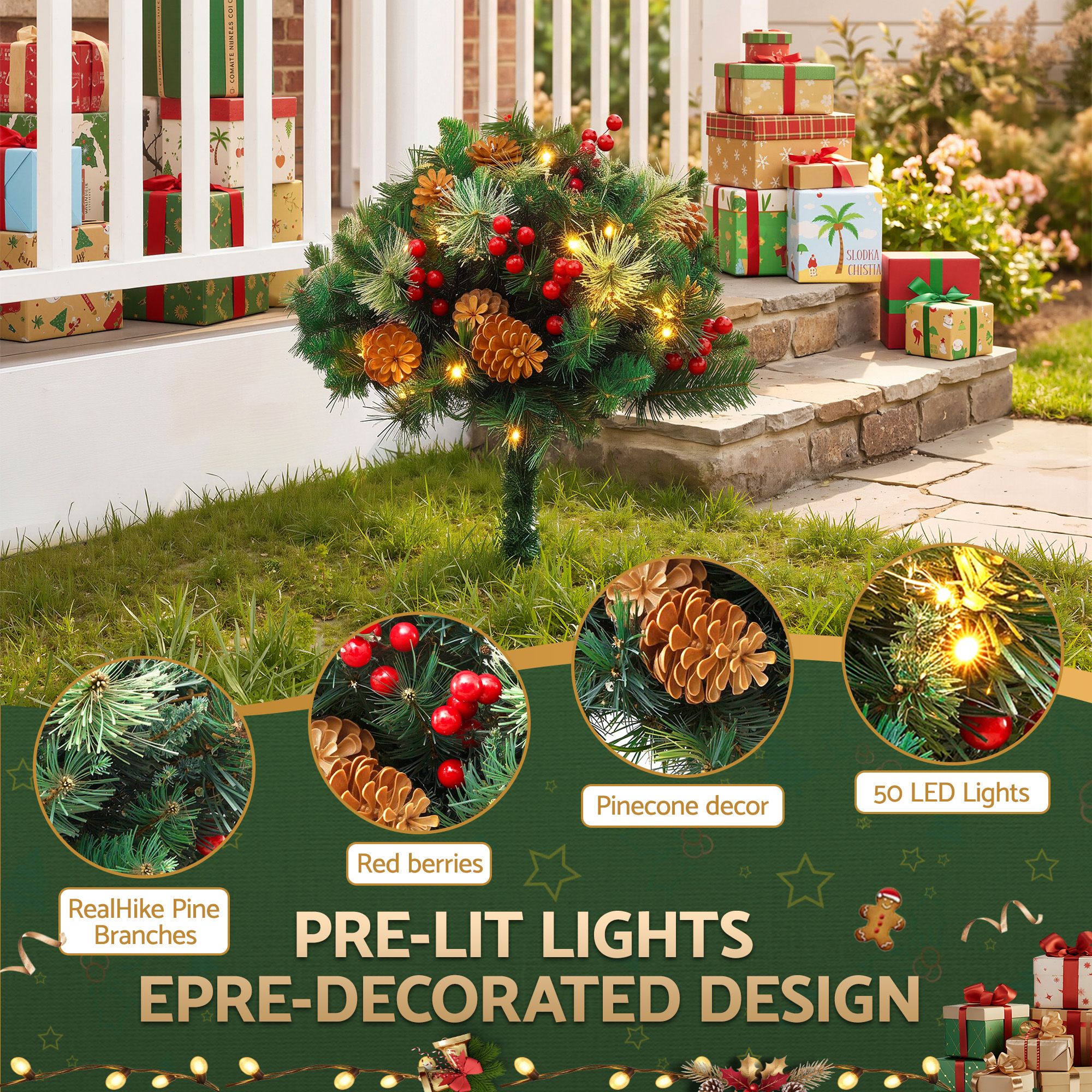 2 Pack 45cm Lighted Artificial Christmas Tree Pathway Xmas Trees