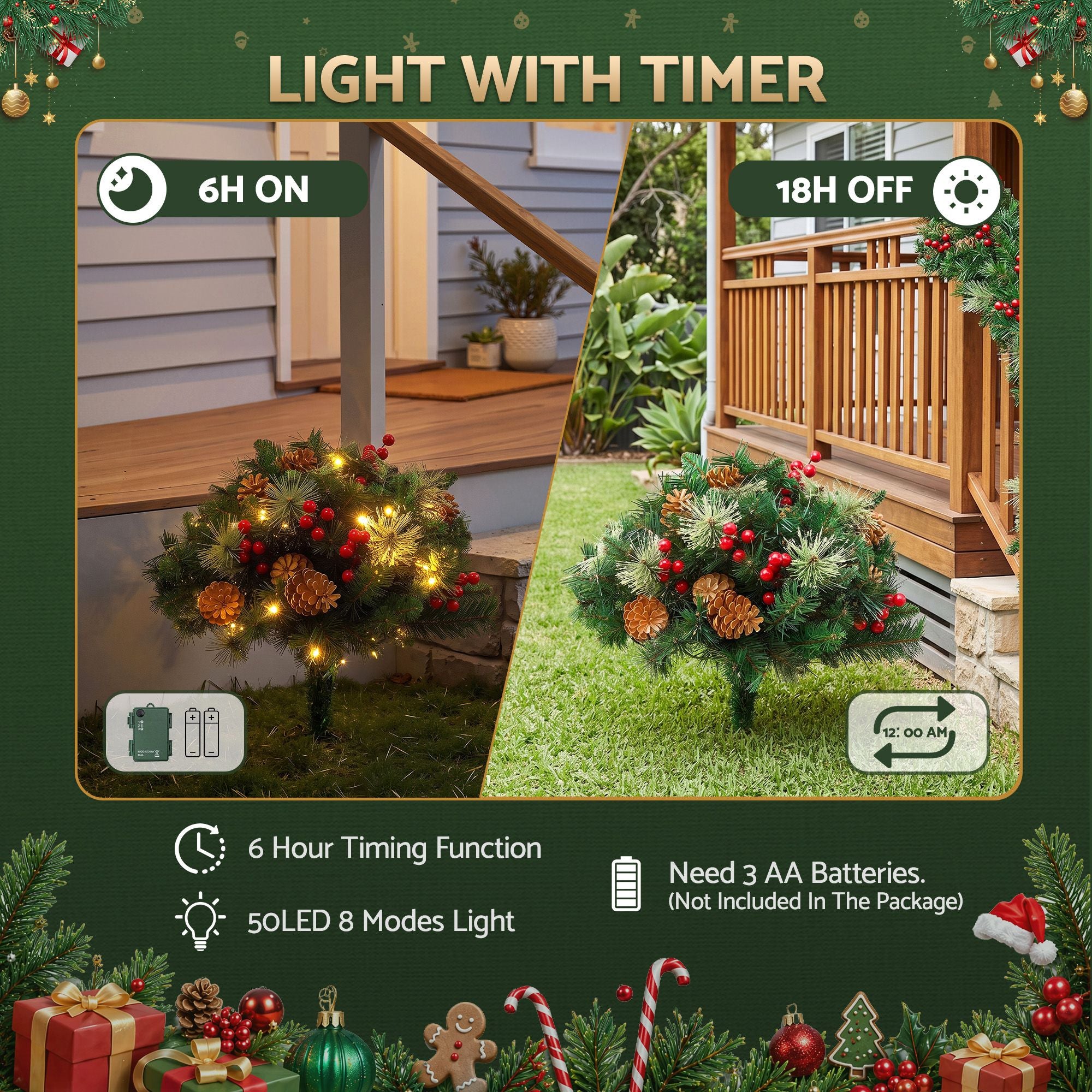 2 Pack 45cm Lighted Artificial Christmas Tree Pathway Xmas Trees