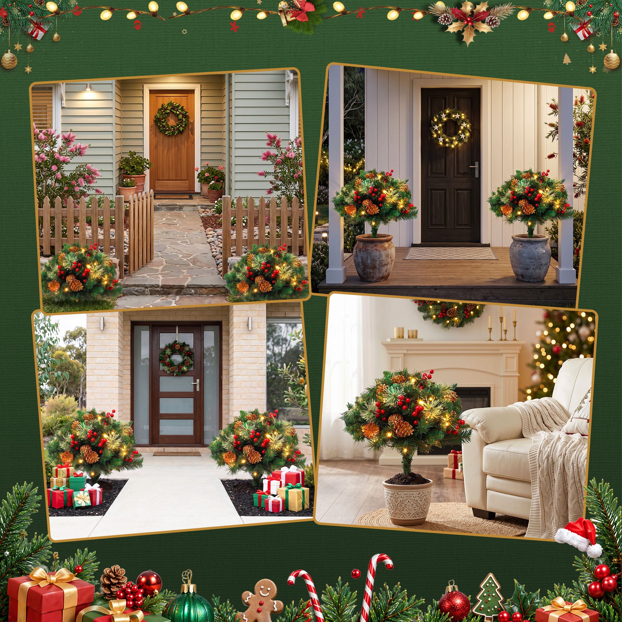 2 Pack 45cm Lighted Artificial Christmas Tree Pathway Xmas Trees