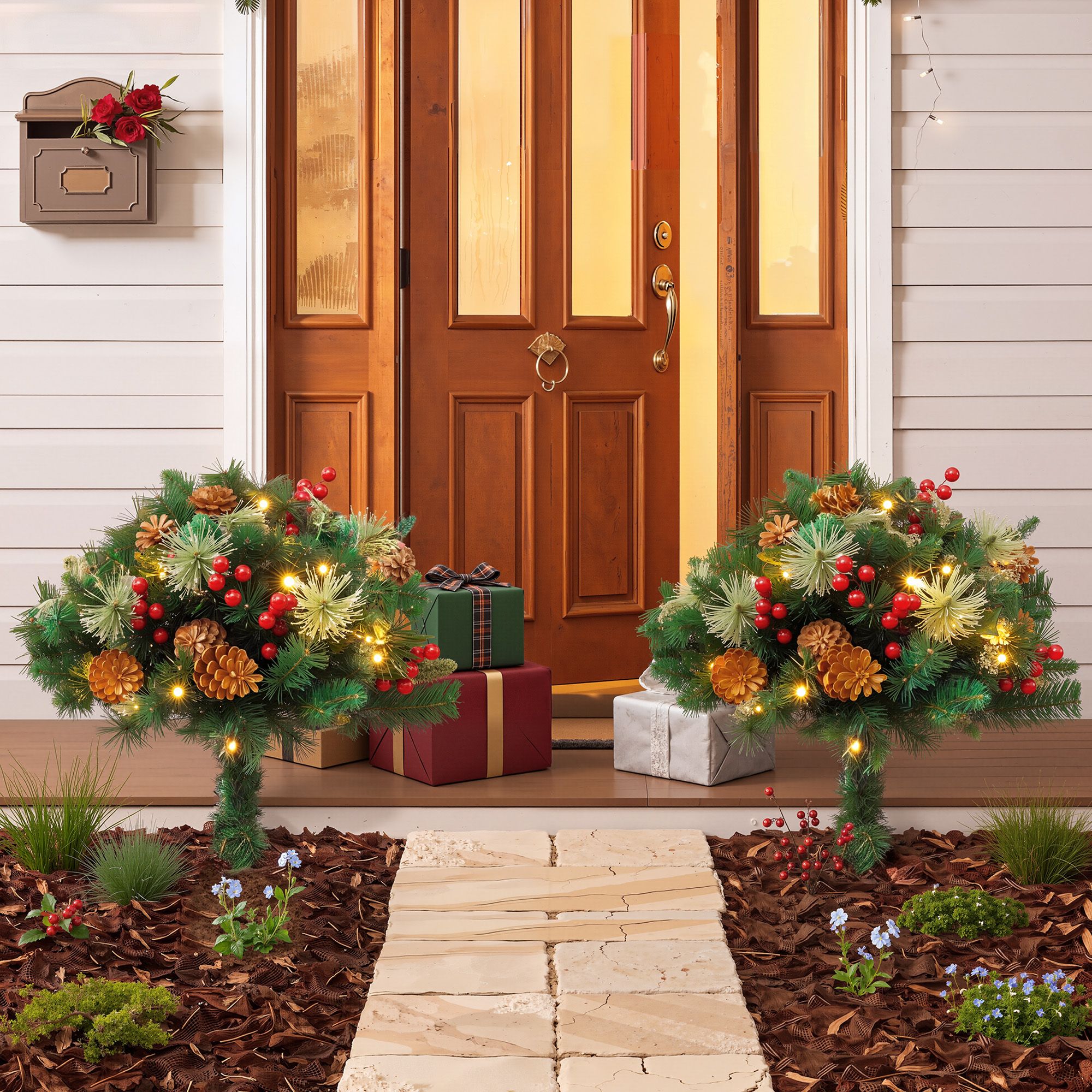 2 Pack 45cm Lighted Artificial Christmas Tree Pathway Xmas Trees