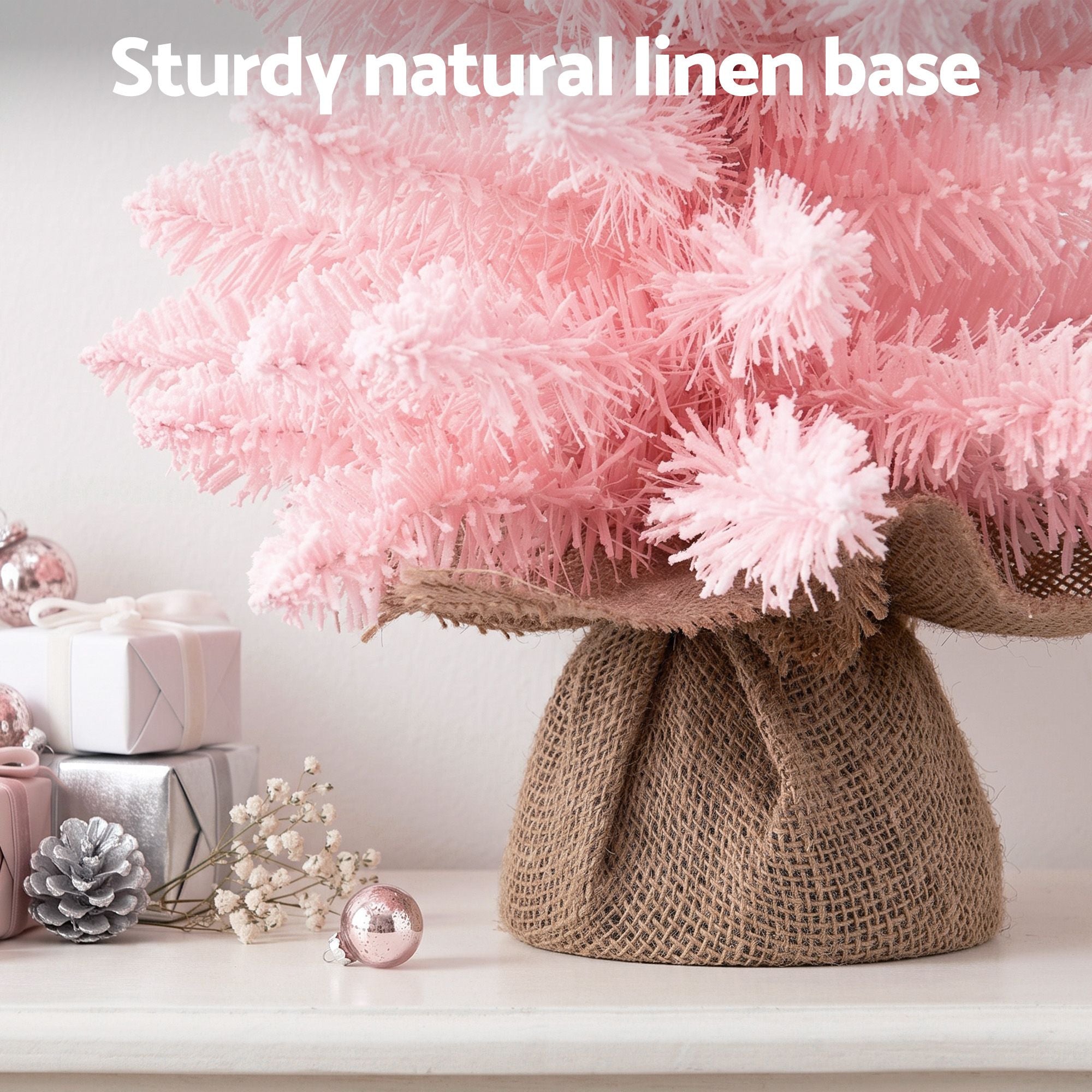 60cm Flocked Pink Christmas Tree Mini Tabletop Xmas Tree