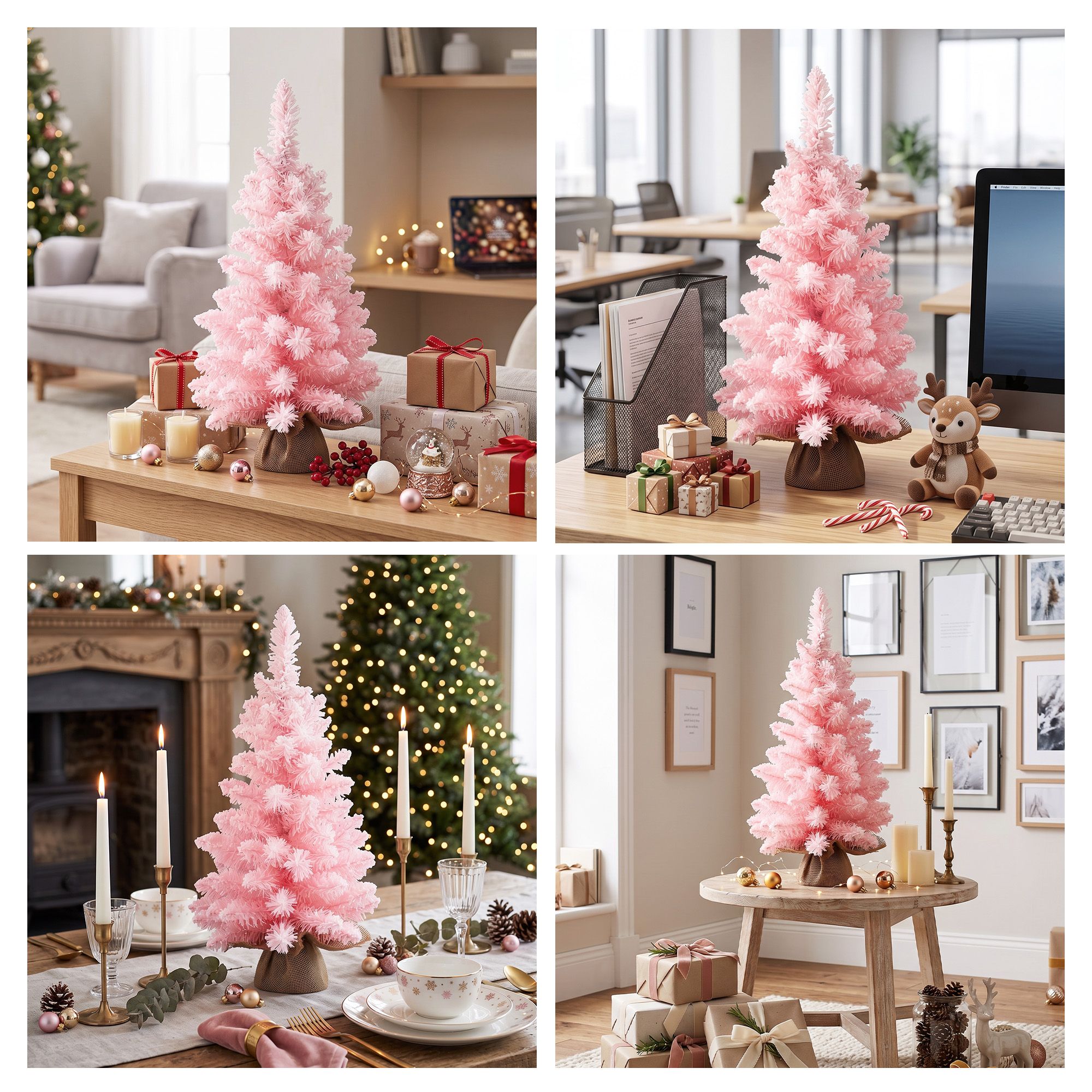 60cm Flocked Pink Christmas Tree Mini Tabletop Xmas Tree
