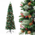 2.1m Artificial Slim Christmas Tree Pine Cone Berry Decor Corner