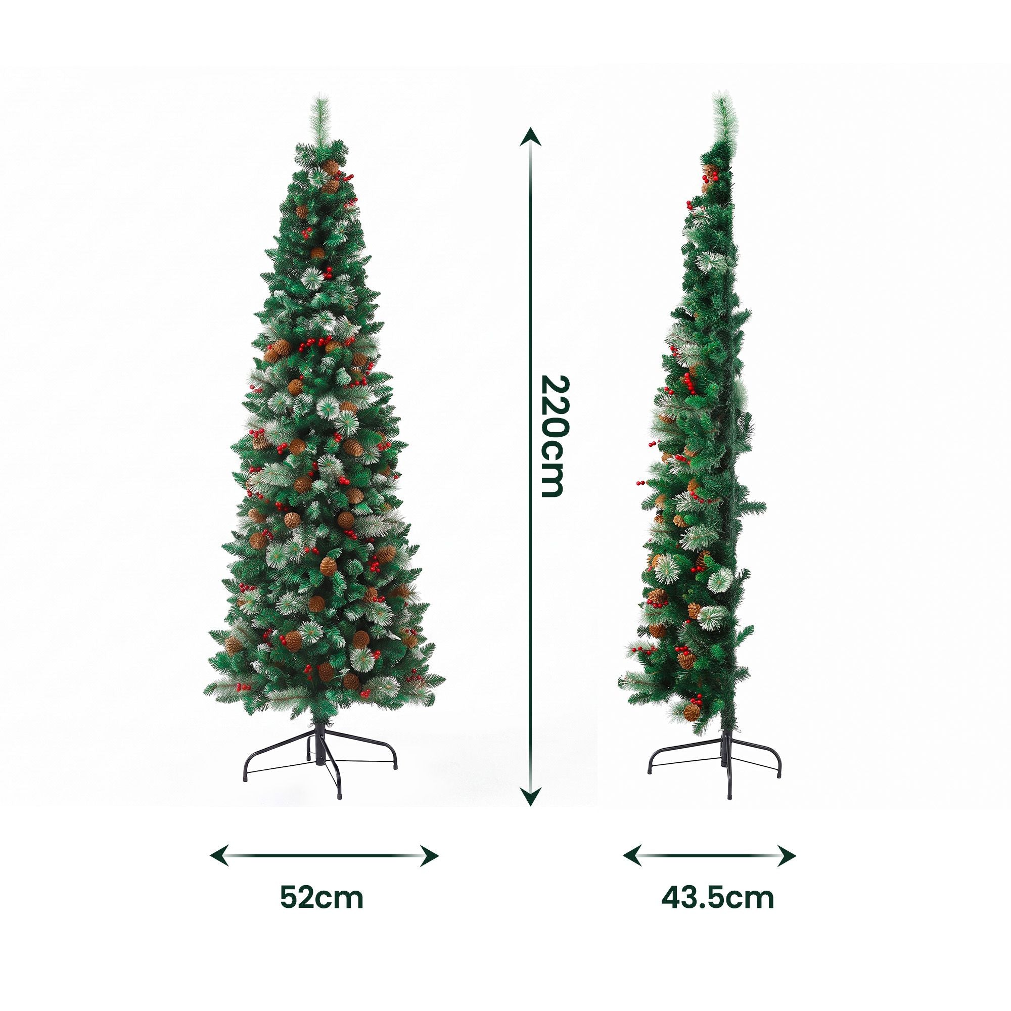 2.1m Artificial Slim Christmas Tree Pine Cone Berry Decor Corner