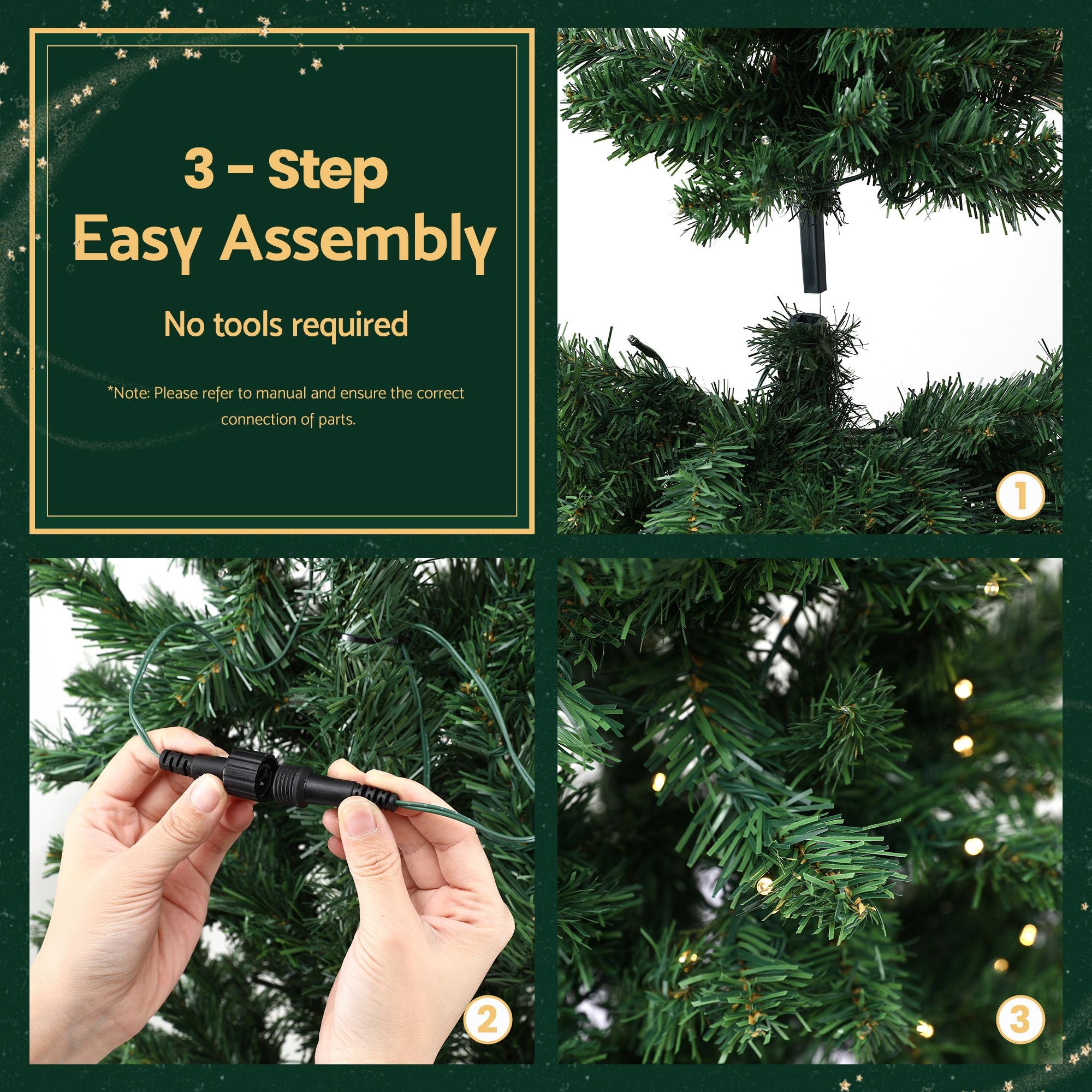 2.4m Pre-Lit Christmas Tree Slim Pencil Xmas Tree Corner Tree