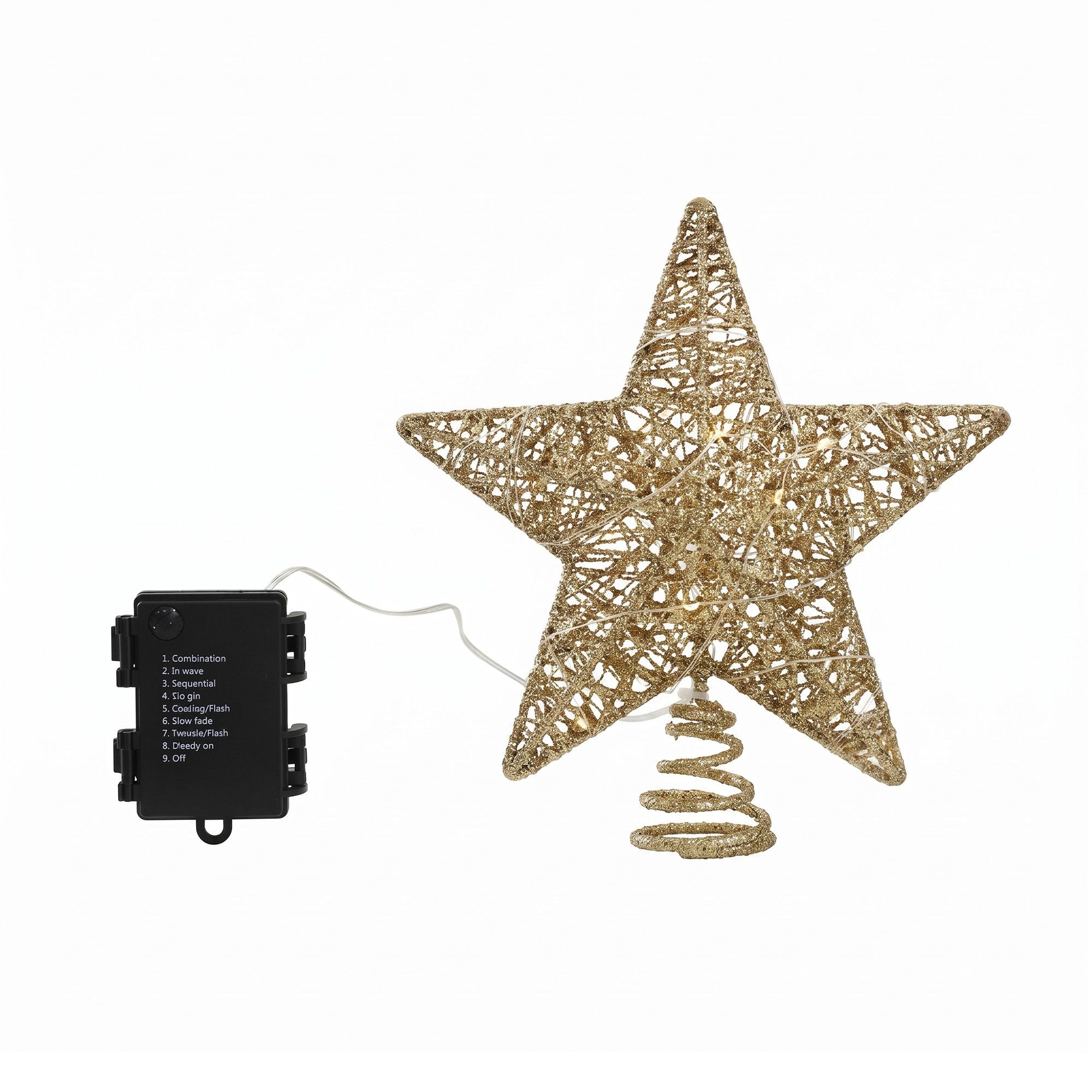 3D Christmas Tree Topper Star 20 Warm LED Lights Gold Glitter
