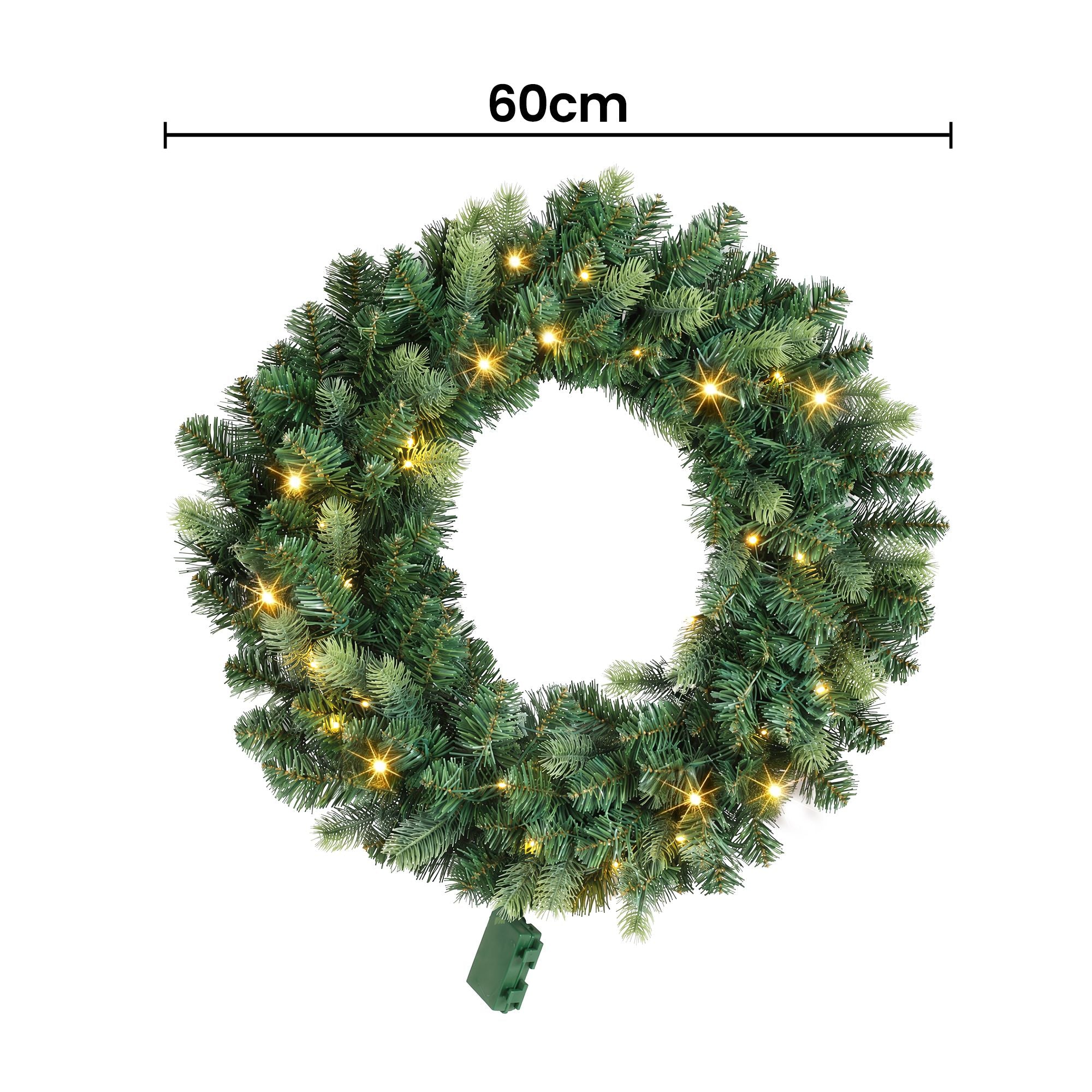 60cm Pre-Lit Christmas Wreath GarlandsWarm White LED Light Door Wreaths Battery Timer