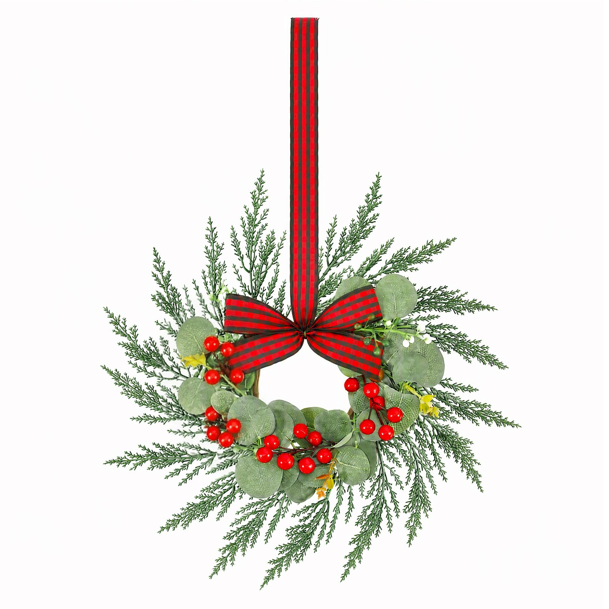 6x Christmas Wreath Garland 26cm Pre-lit Wreaths Red Berries Bow