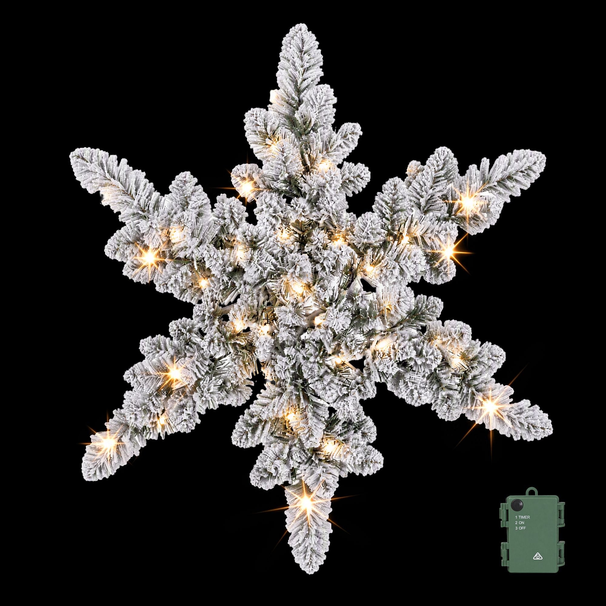 60cm Flocked Snowflake Christmas Wreath Garland Pre-Lit 40 LED Light Decor