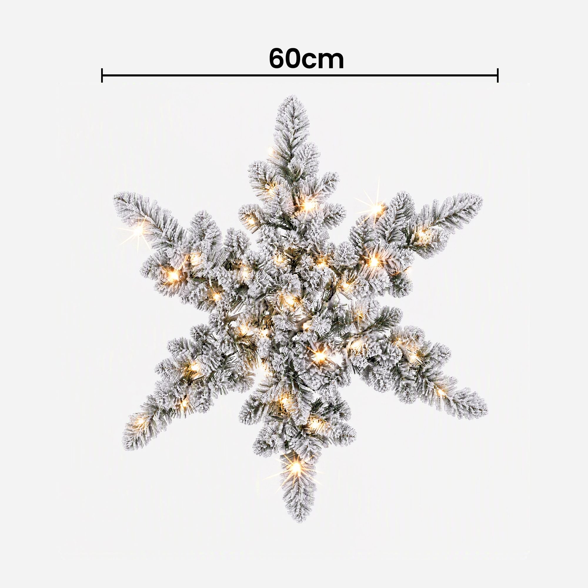 60cm Flocked Snowflake Christmas Wreath Garland Pre-Lit 40 LED Light Decor