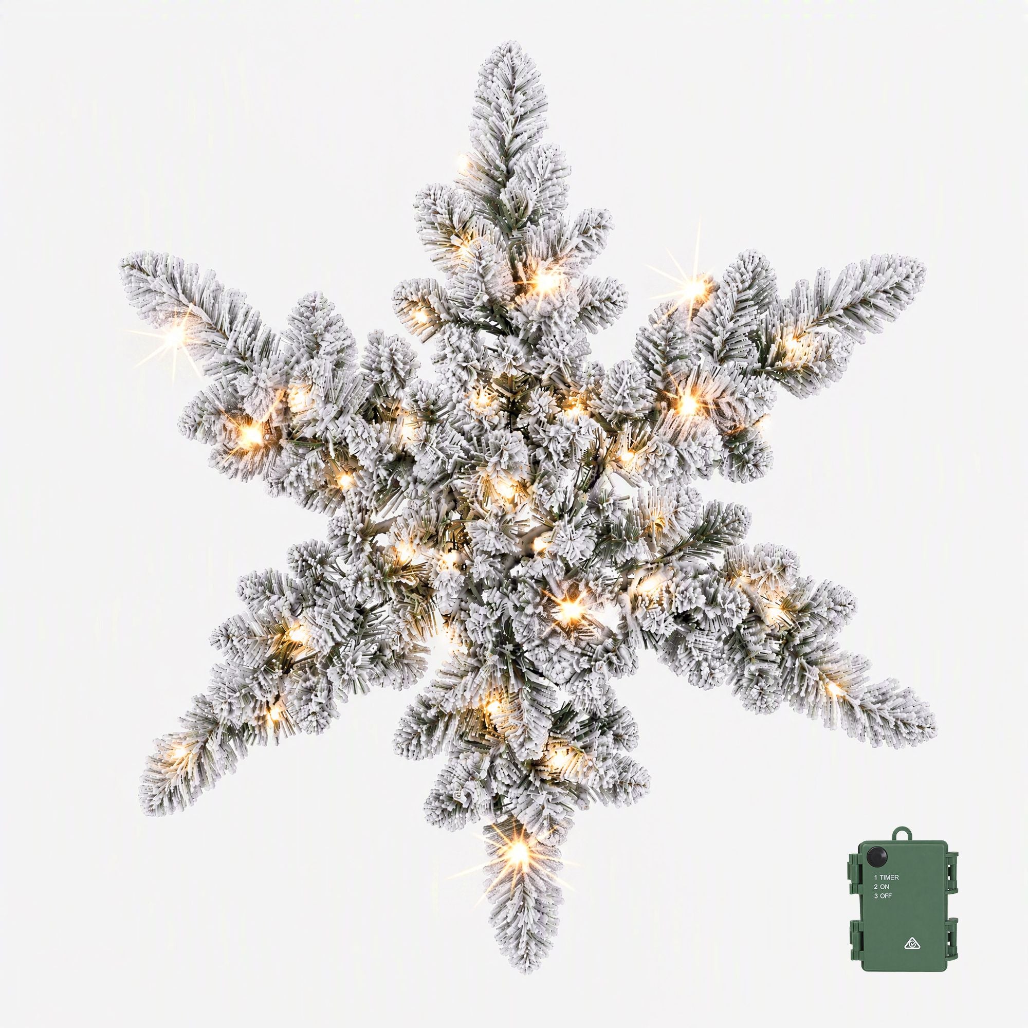 60cm Flocked Snowflake Christmas Wreath Garland Pre-Lit 40 LED Light Decor