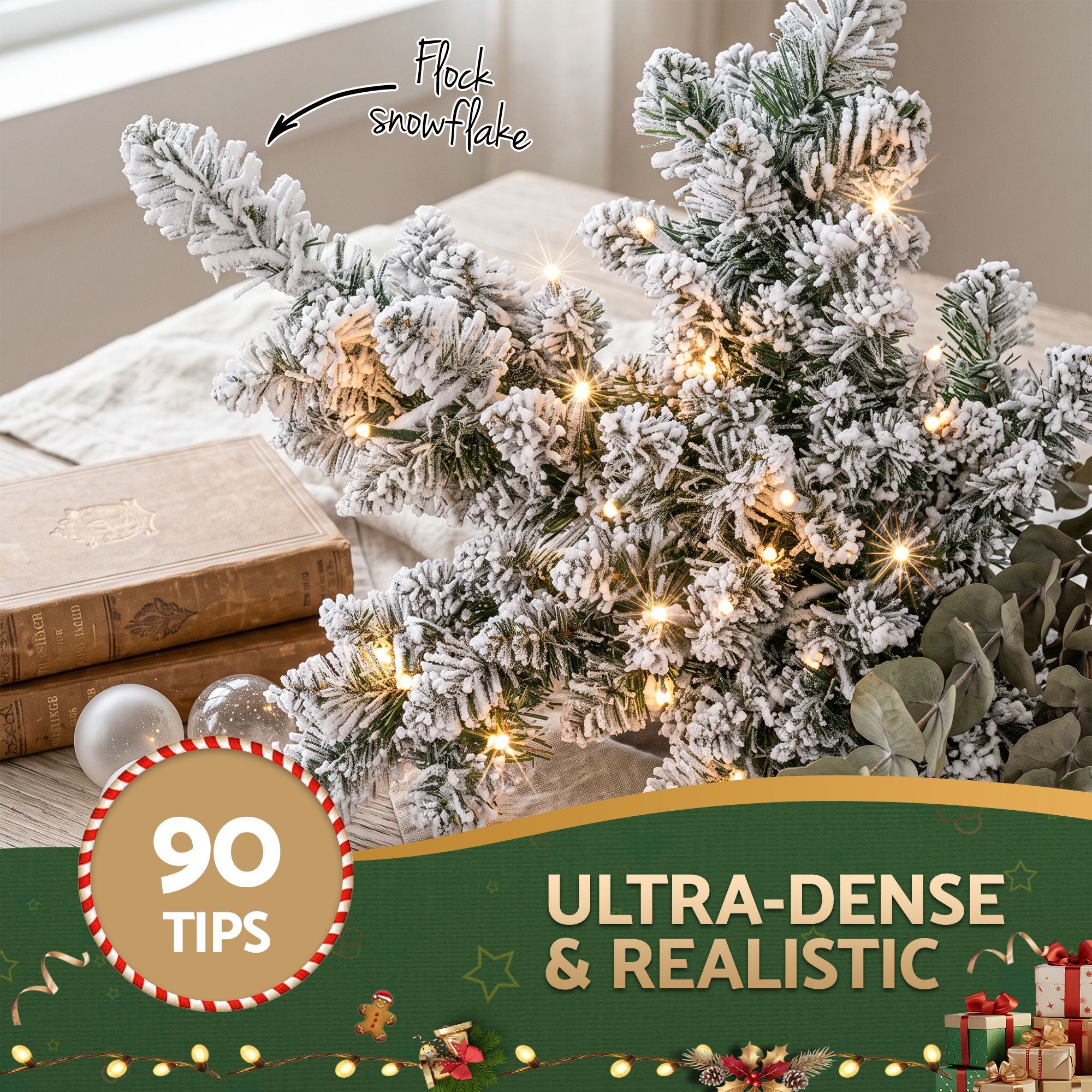 60cm Flocked Snowflake Christmas Wreath Garland Pre-Lit 40 LED Light Decor