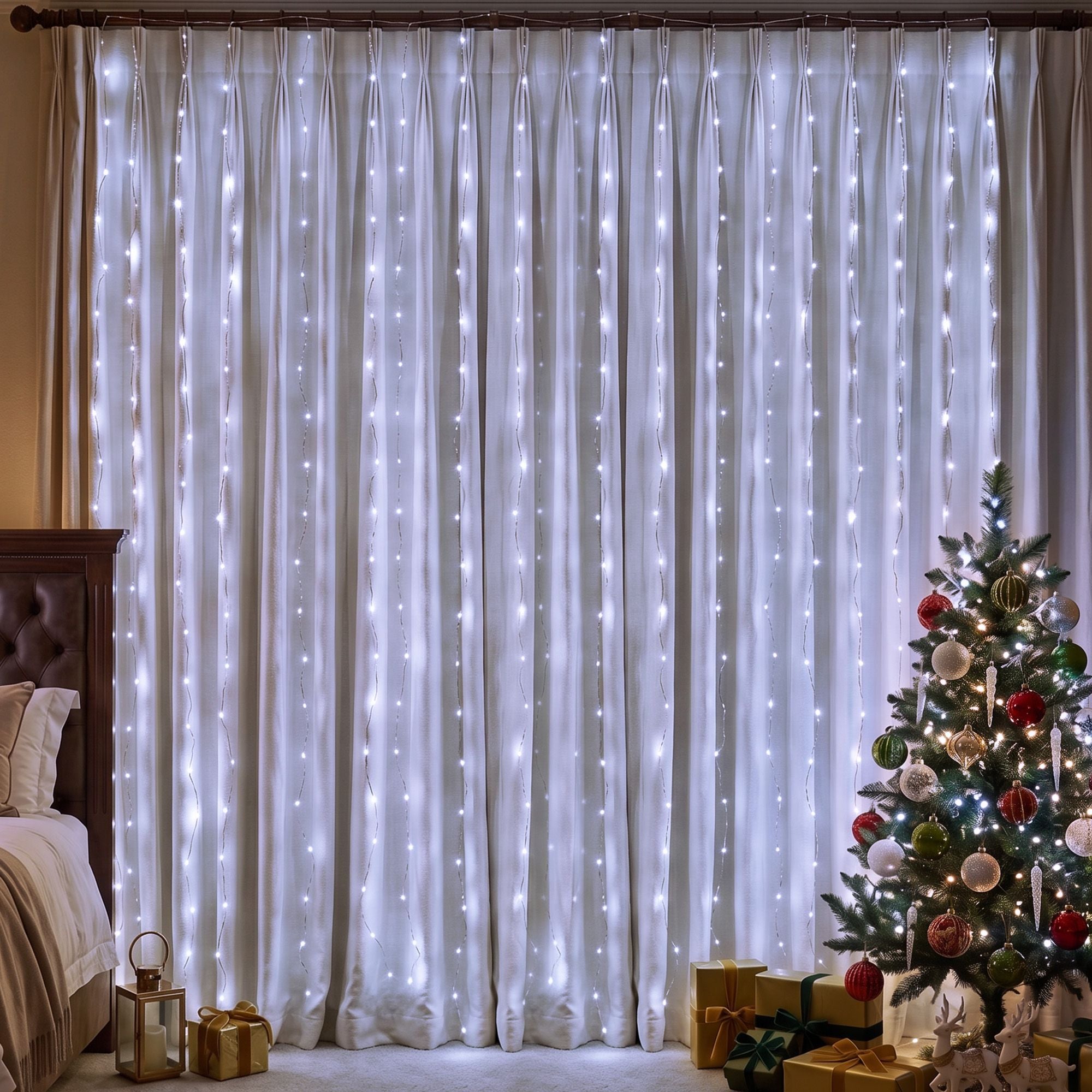 3X3M Christmas Lights Curtain String Light 300 LED Cool White