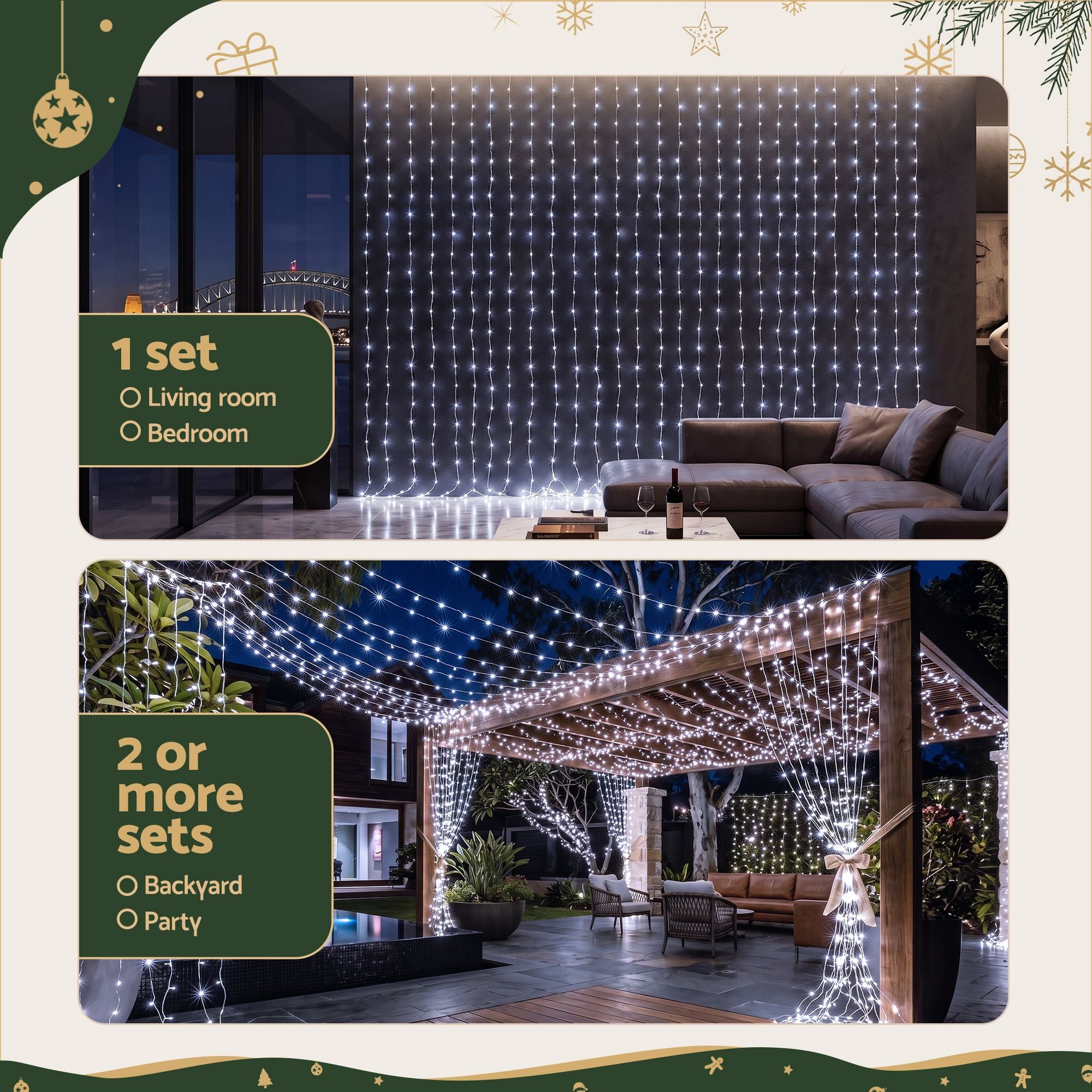 3X3M Christmas Lights Curtain String Light 300 LED Cool White