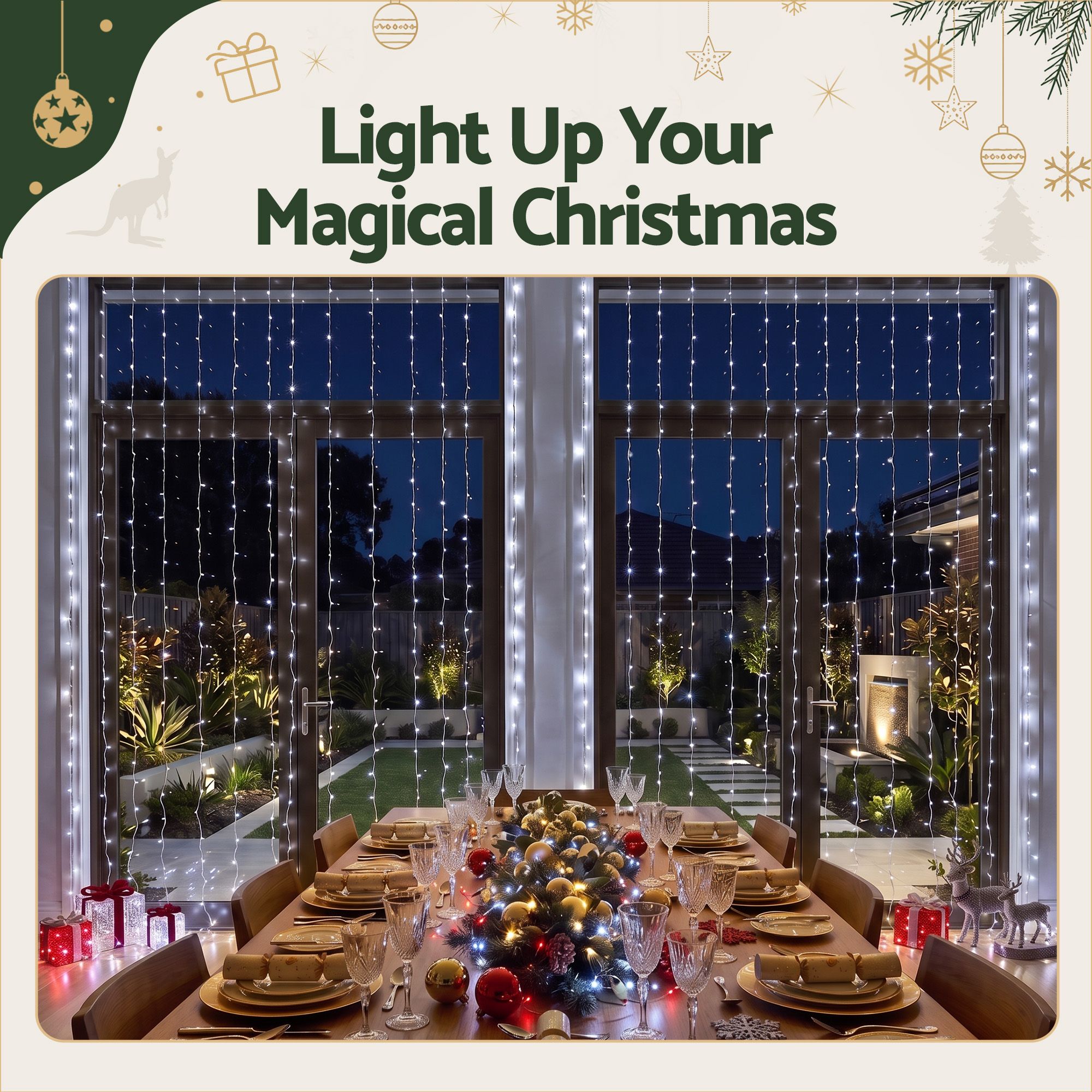 3X3M Christmas Lights Curtain String Light 300 LED Cool White