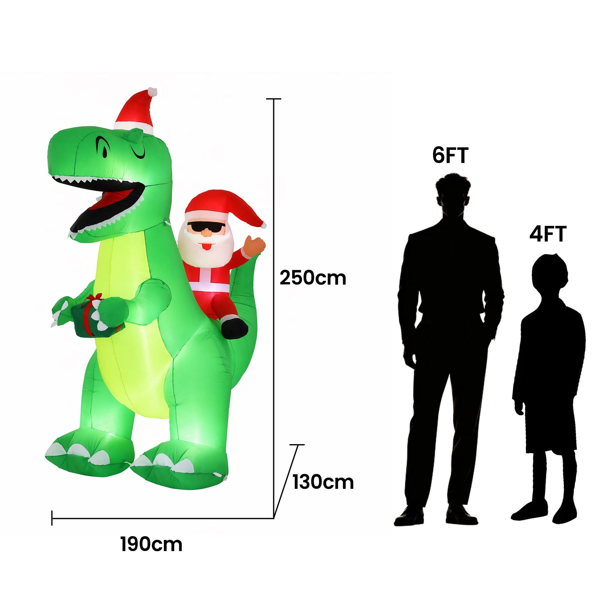 Christmas Inflatable Dinosaur 2.5M Illuminated Decorations