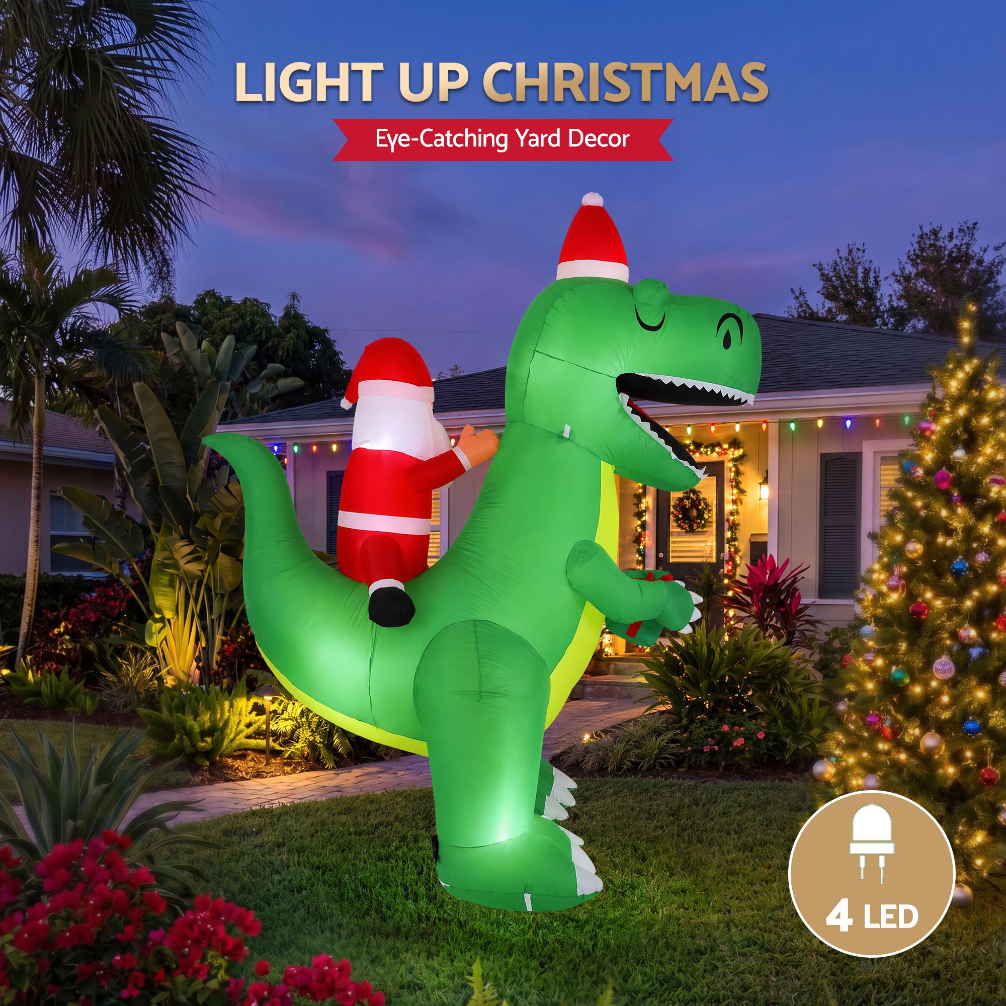 Christmas Inflatable Dinosaur 2.5M Illuminated Decorations