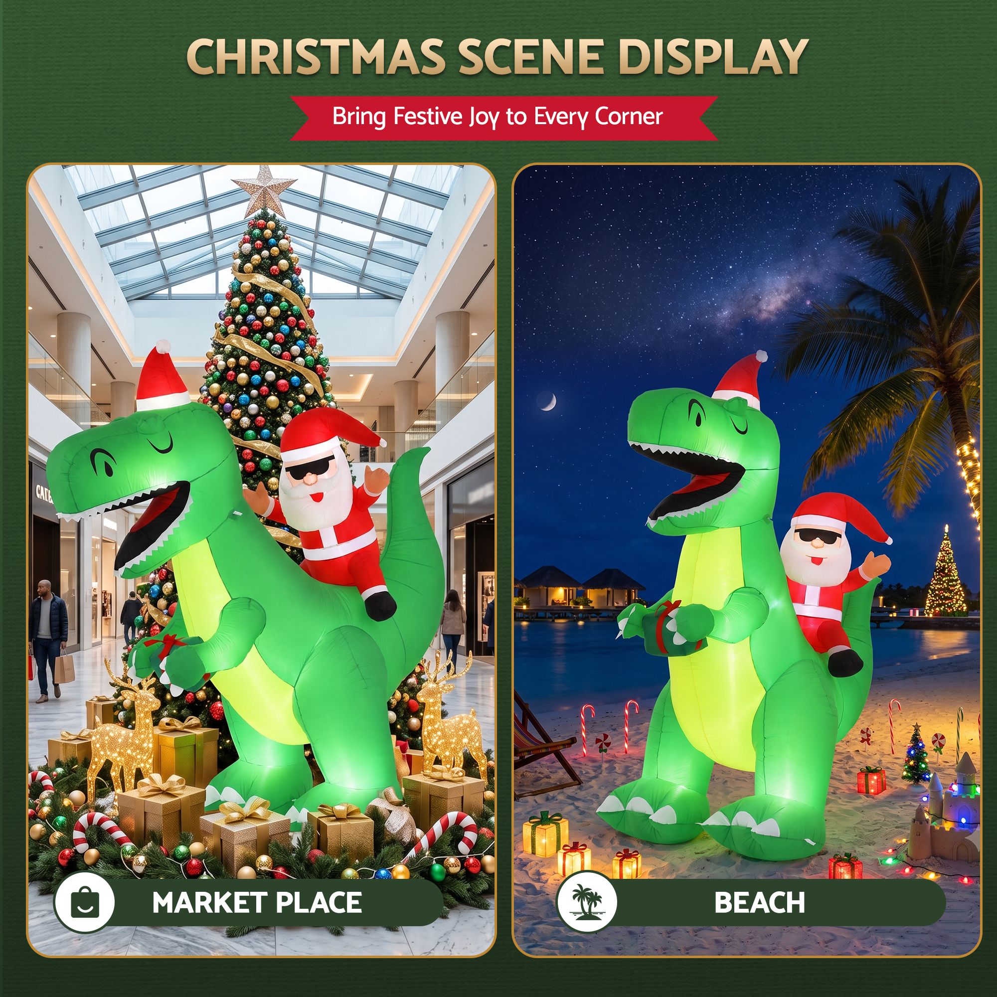 Christmas Inflatable Dinosaur 2.5M Illuminated Decorations