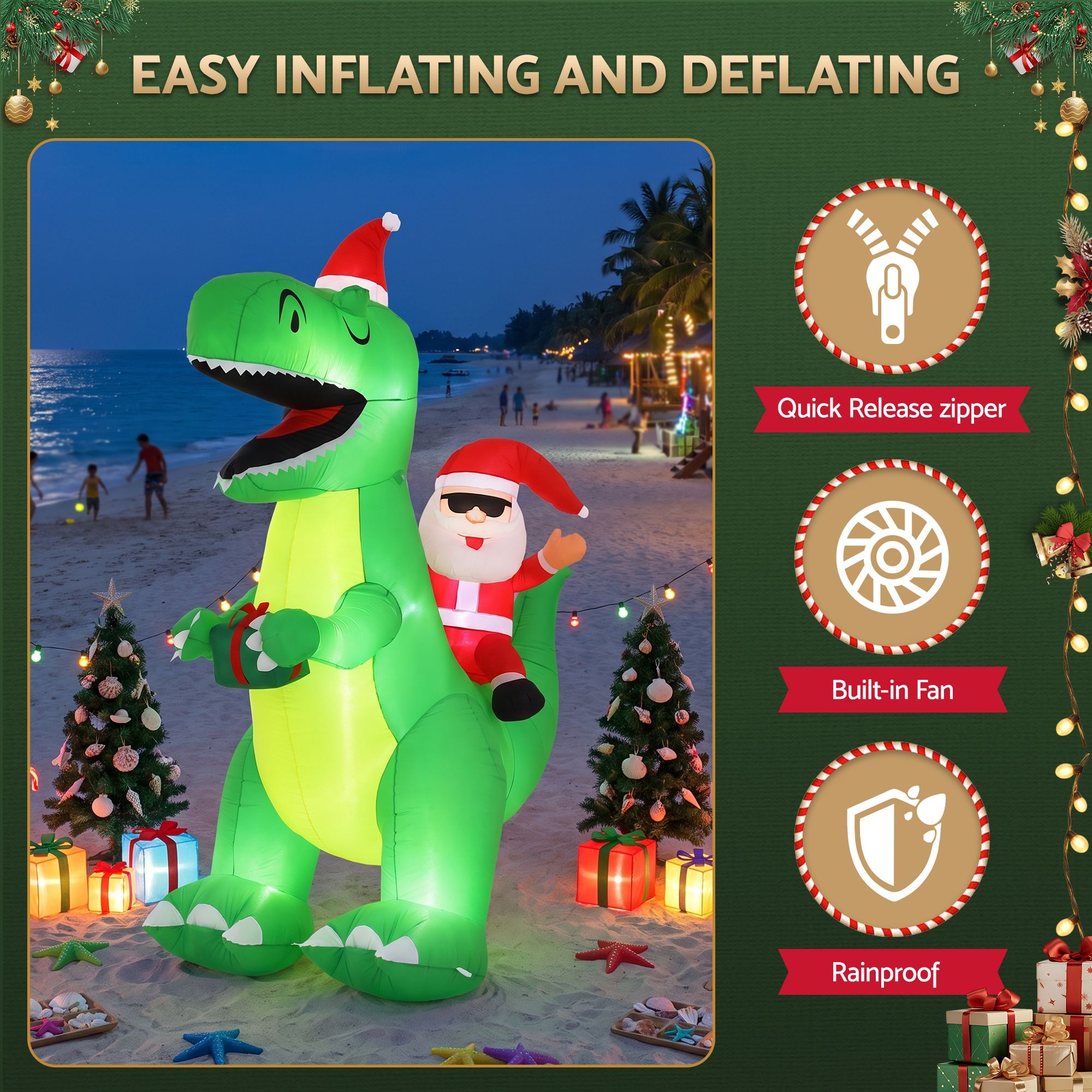Christmas Inflatable Dinosaur 2.5M Illuminated Decorations