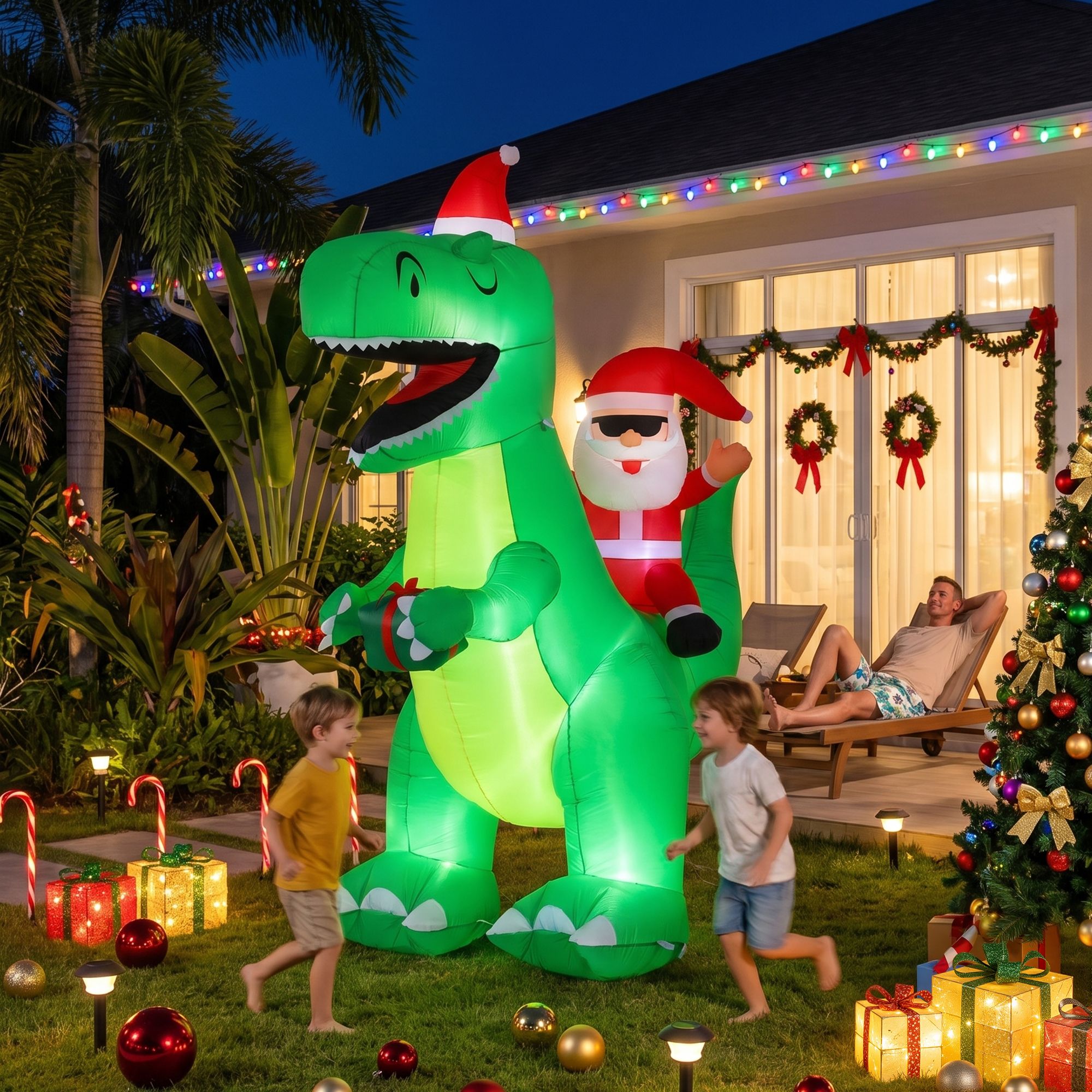 Christmas Inflatable Dinosaur 2.5M Illuminated Decorations