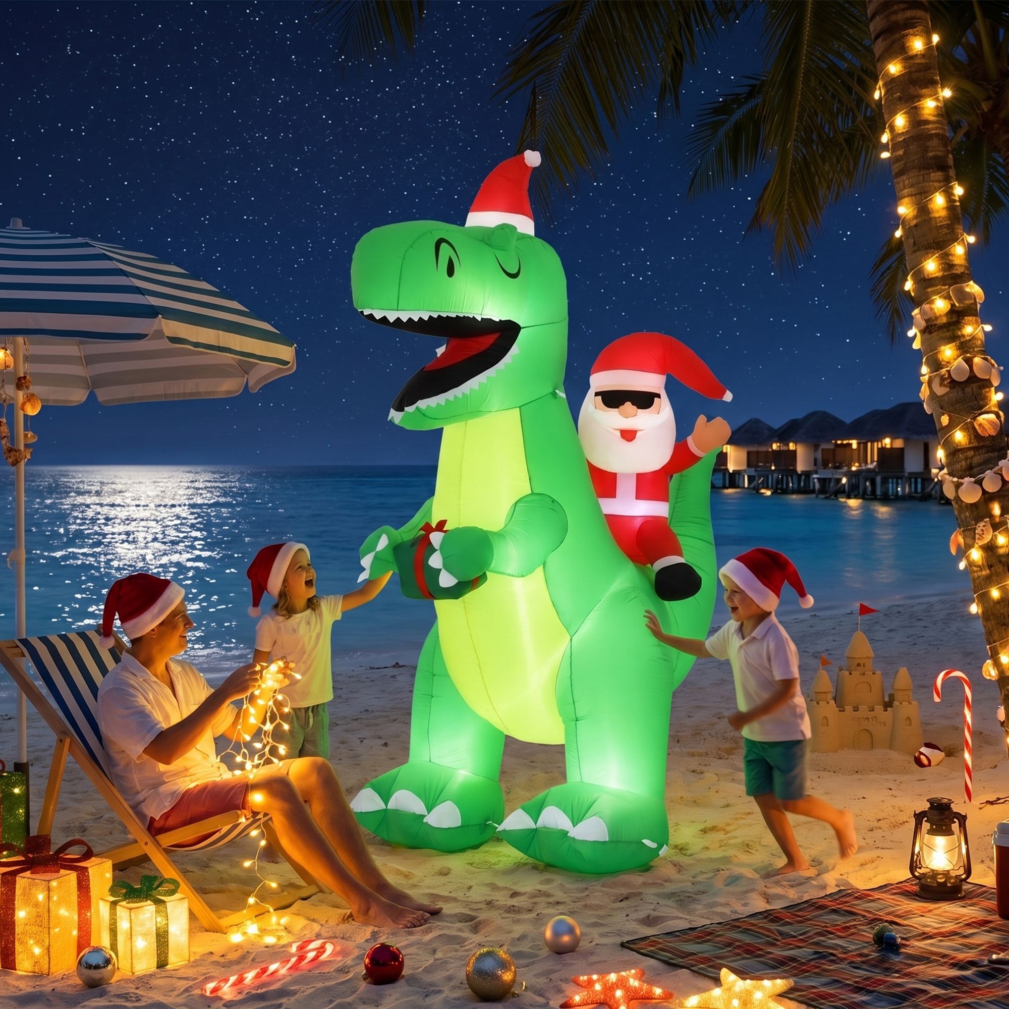 Christmas Inflatable Dinosaur 2.5M Illuminated Decorations