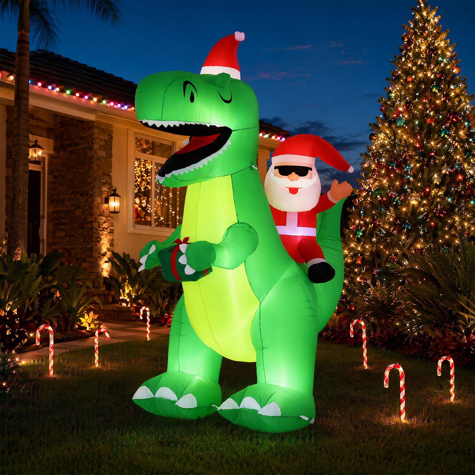 Christmas Inflatable Dinosaur 2.5M Illuminated Decorations