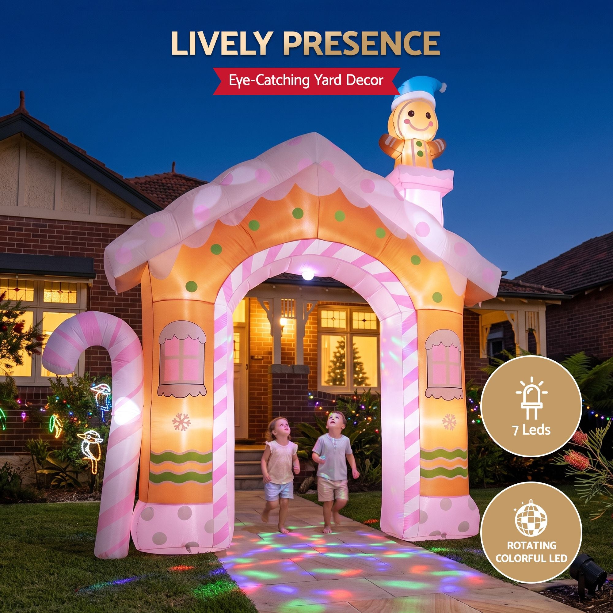 Christmas Inflatable Gingerbread Man Candy 3.2M Illuminated Decorations