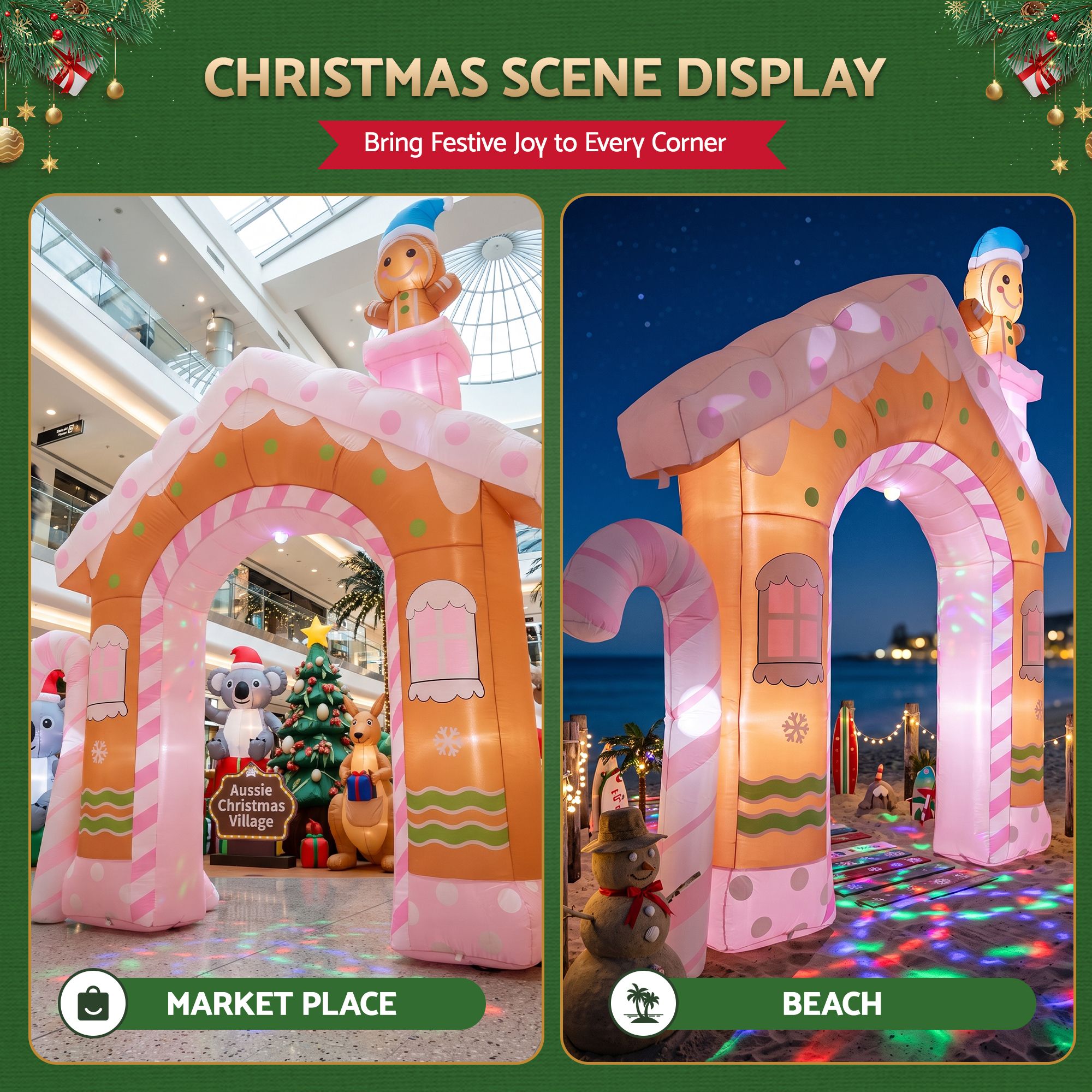 Christmas Inflatable Gingerbread Man Candy 3.2M Illuminated Decorations