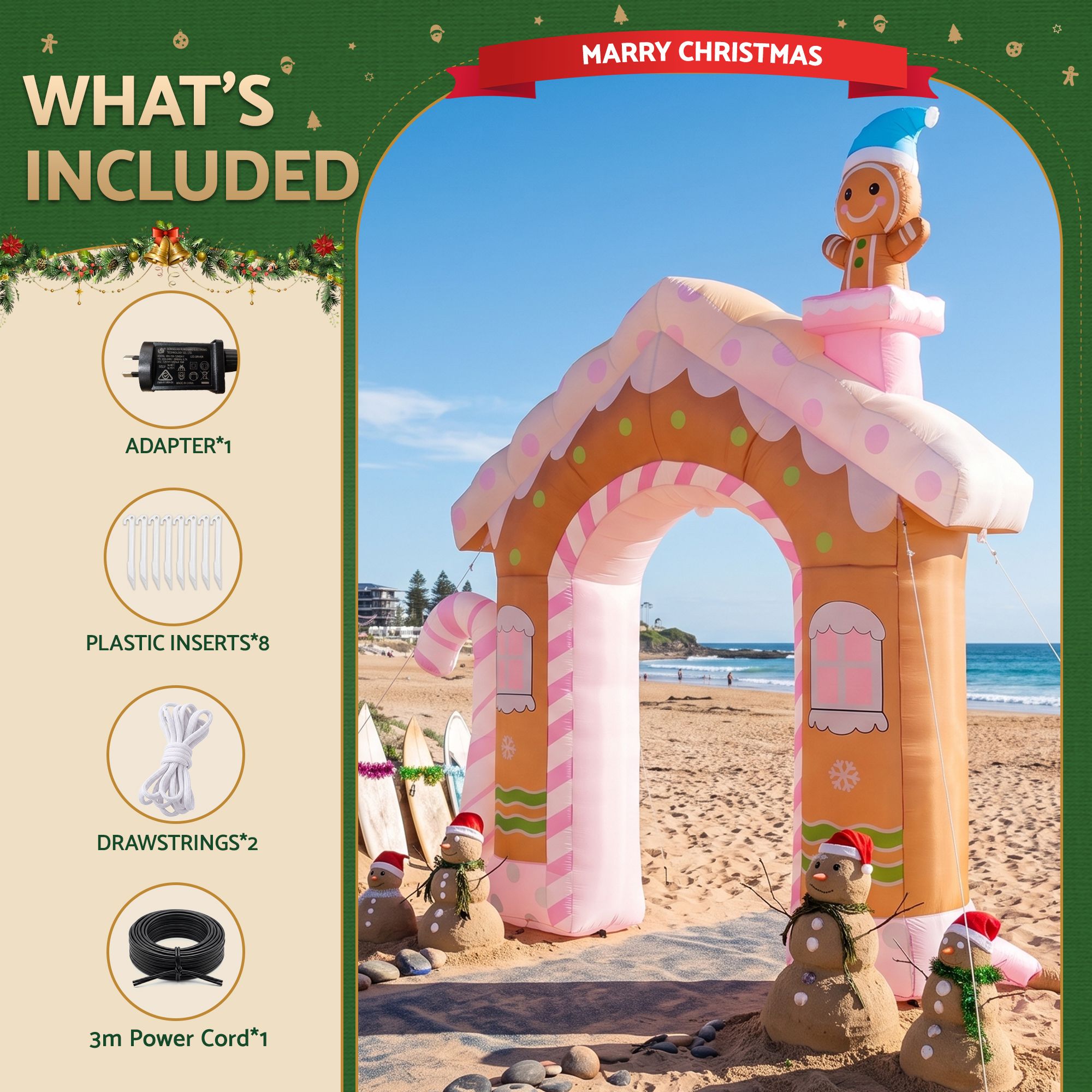 Christmas Inflatable Gingerbread Man Candy 3.2M Illuminated Decorations