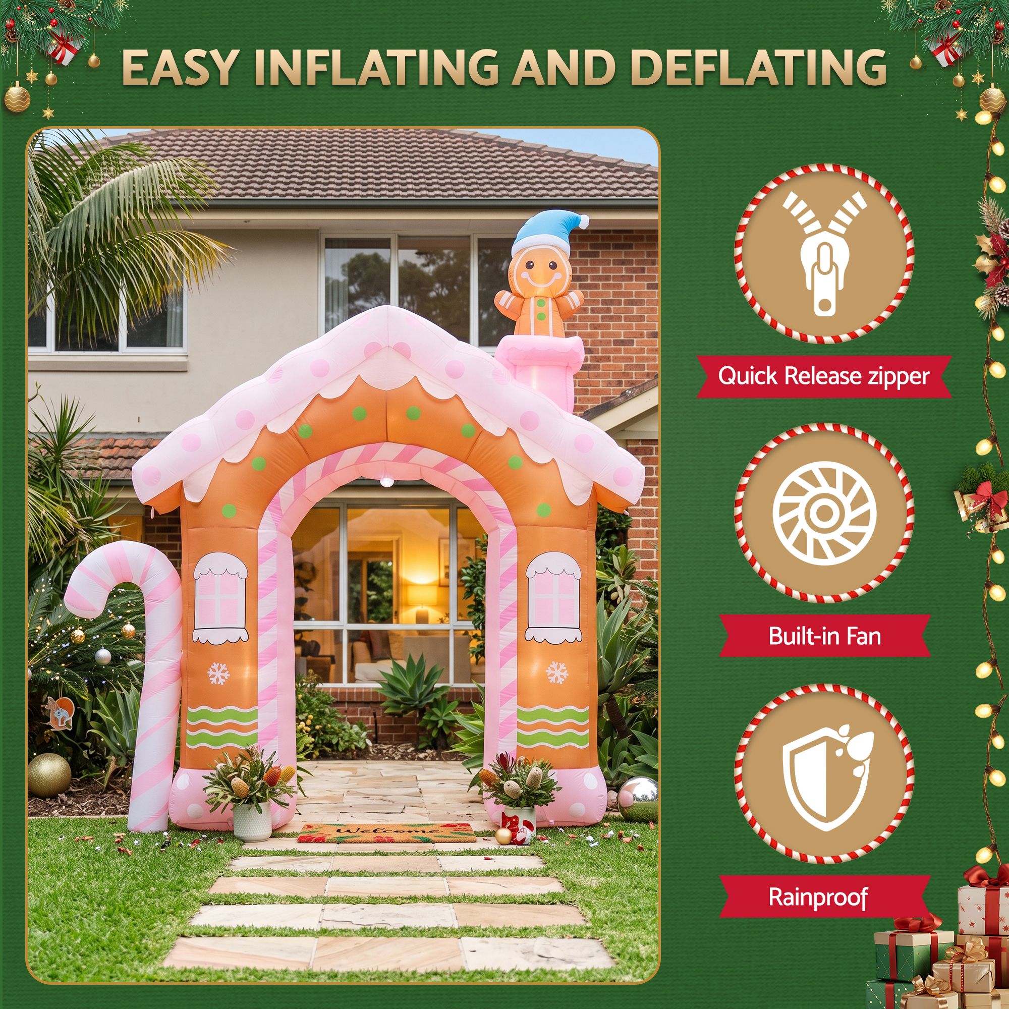 Christmas Inflatable Gingerbread Man Candy 3.2M Illuminated Decorations