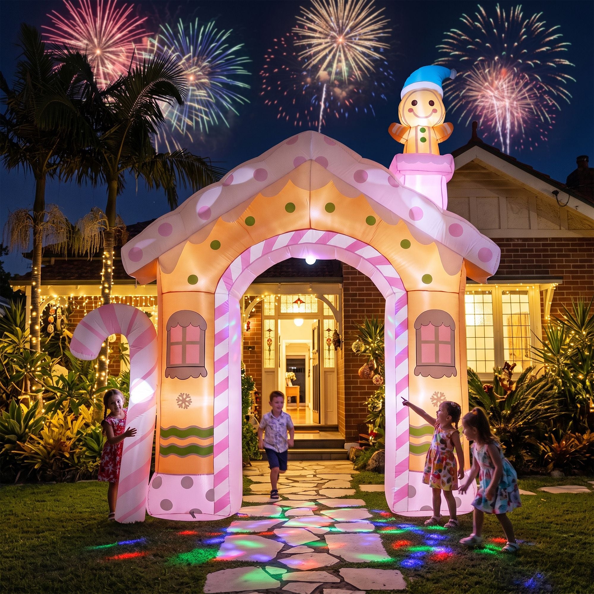 Christmas Inflatable Gingerbread Man Candy 3.2M Illuminated Decorations