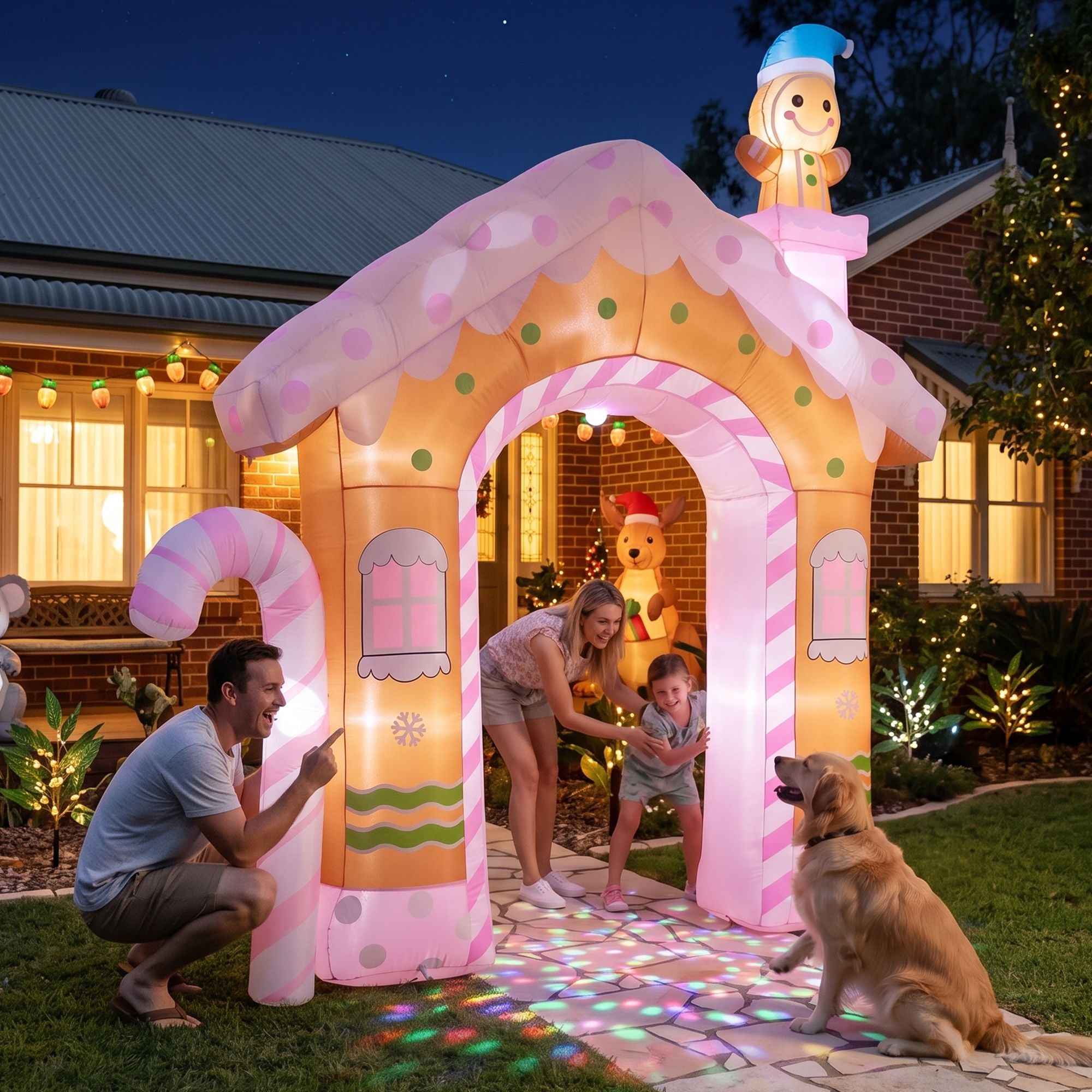 Christmas Inflatable Gingerbread Man Candy 3.2M Illuminated Decorations