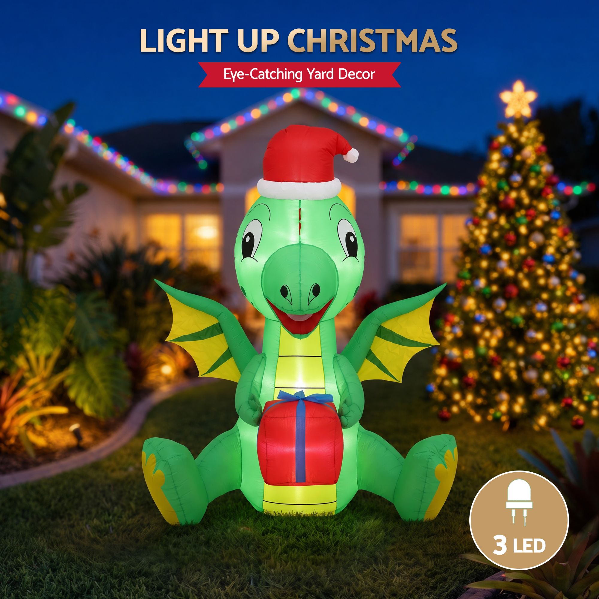Christmas Inflatable Dragon 1.8M Height LED Outdoor Decorations Illuminated