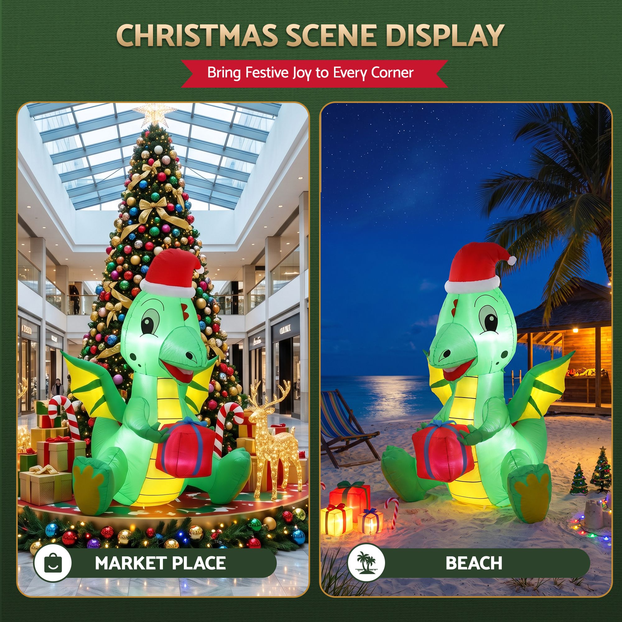 Christmas Inflatable Dragon 1.8M Height LED Outdoor Decorations Illuminated