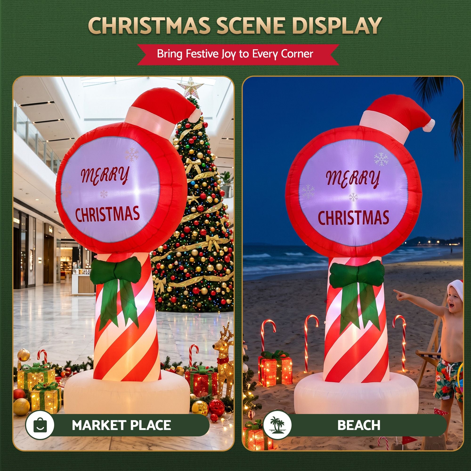 Christmas Inflatable Pole 1.8M Height LED Outdoor Decorations Illuminated