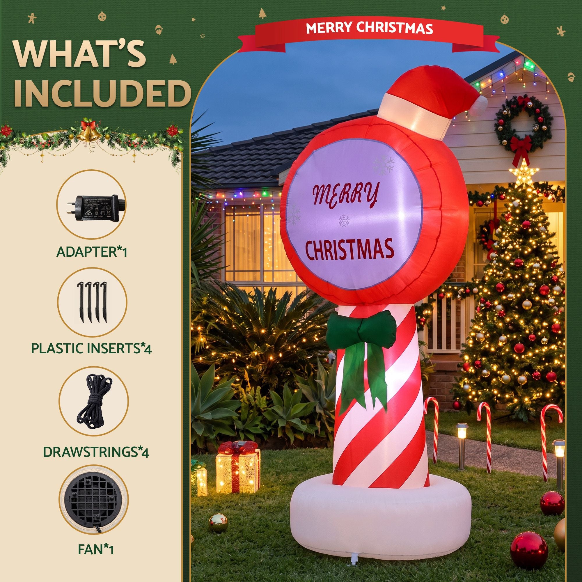 Christmas Inflatable Pole 1.8M Height LED Outdoor Decorations Illuminated