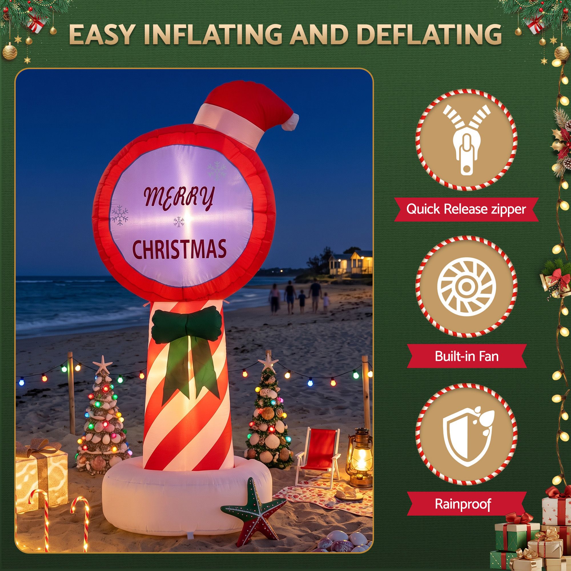 Christmas Inflatable Pole 1.8M Height LED Outdoor Decorations Illuminated