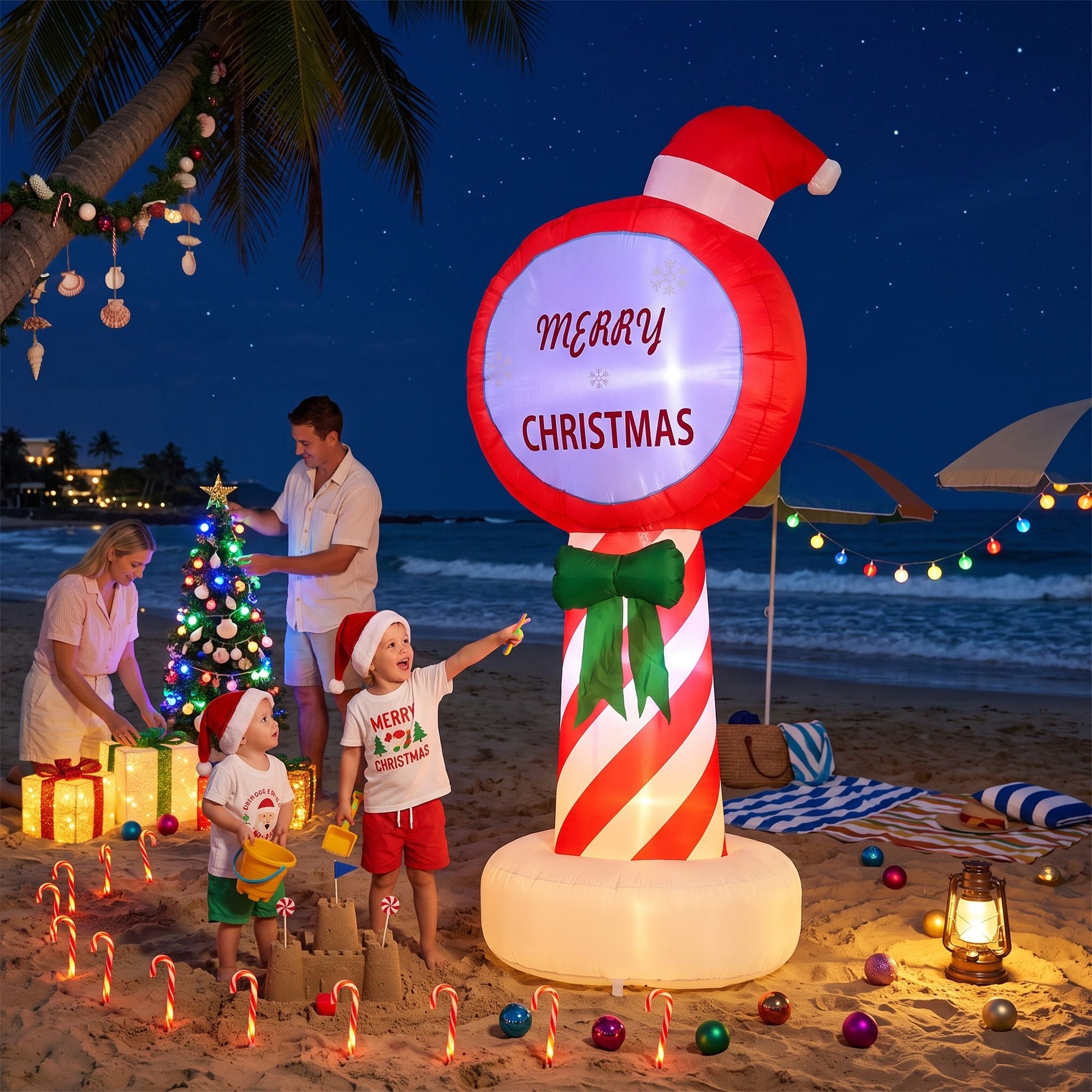 Christmas Inflatable Pole 1.8M Height LED Outdoor Decorations Illuminated