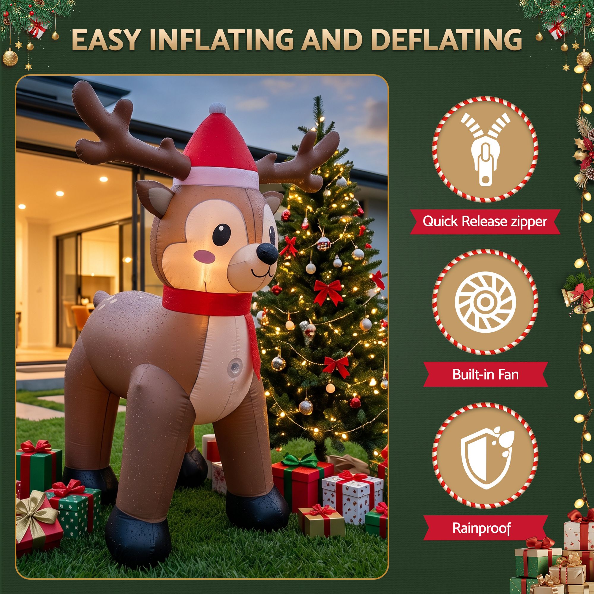 Christmas Inflatable Reindeer 2.5M Illuminated Decorations